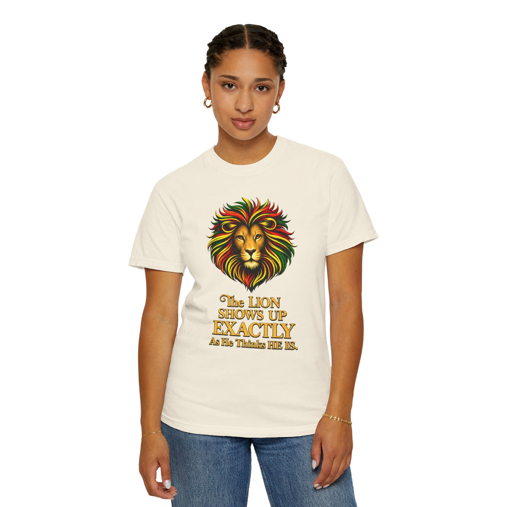 Lion T-Shirt — "The Lion Shows Up Exactly As He Thinks He Is" BLACK COLLECTION