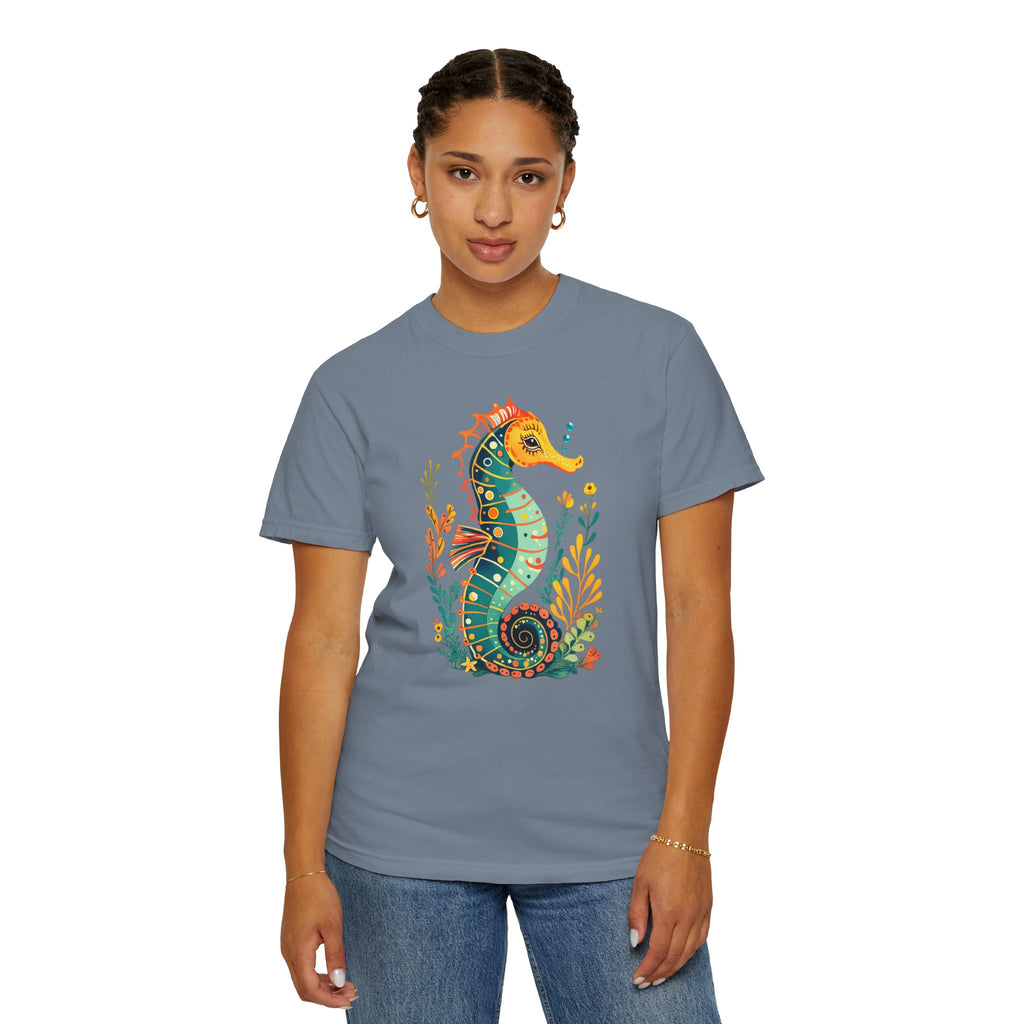 Seahorse Floral T-Shirt — Colorful Ocean Illustration Tee