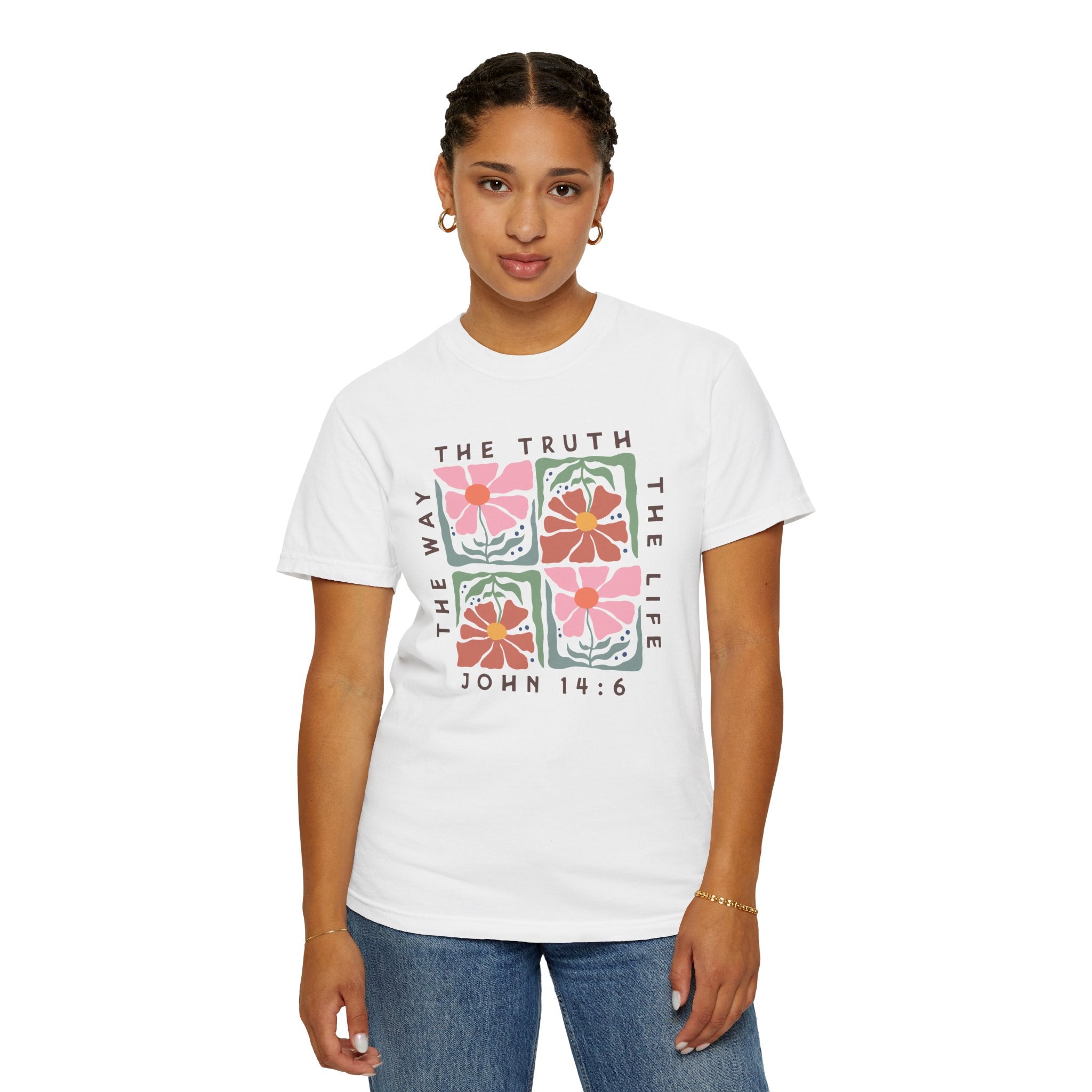 Christian Floral T-Shirt — “The Way The Truth The Life” John 14:6 Graphic Tee