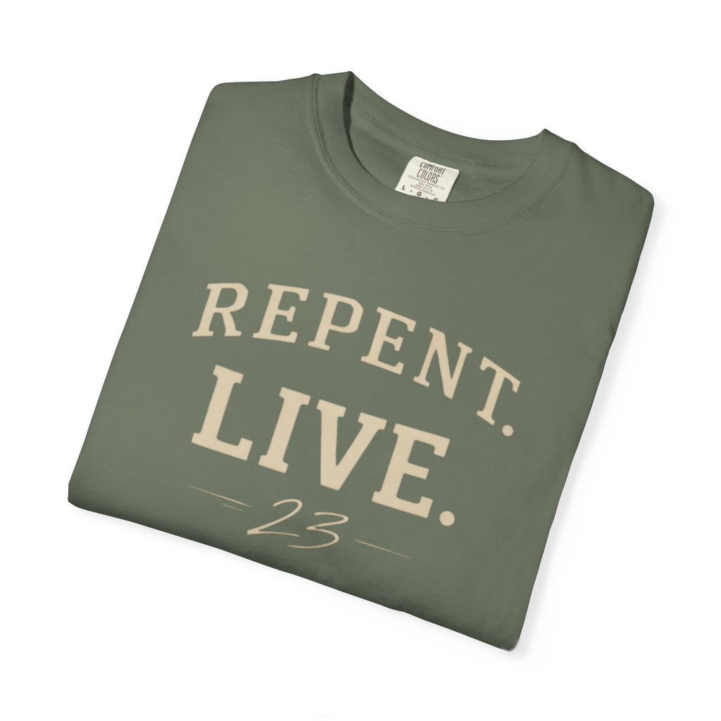 REPENT. LIVE. Faith T-Shirt — Bold Minimal Christian Tee