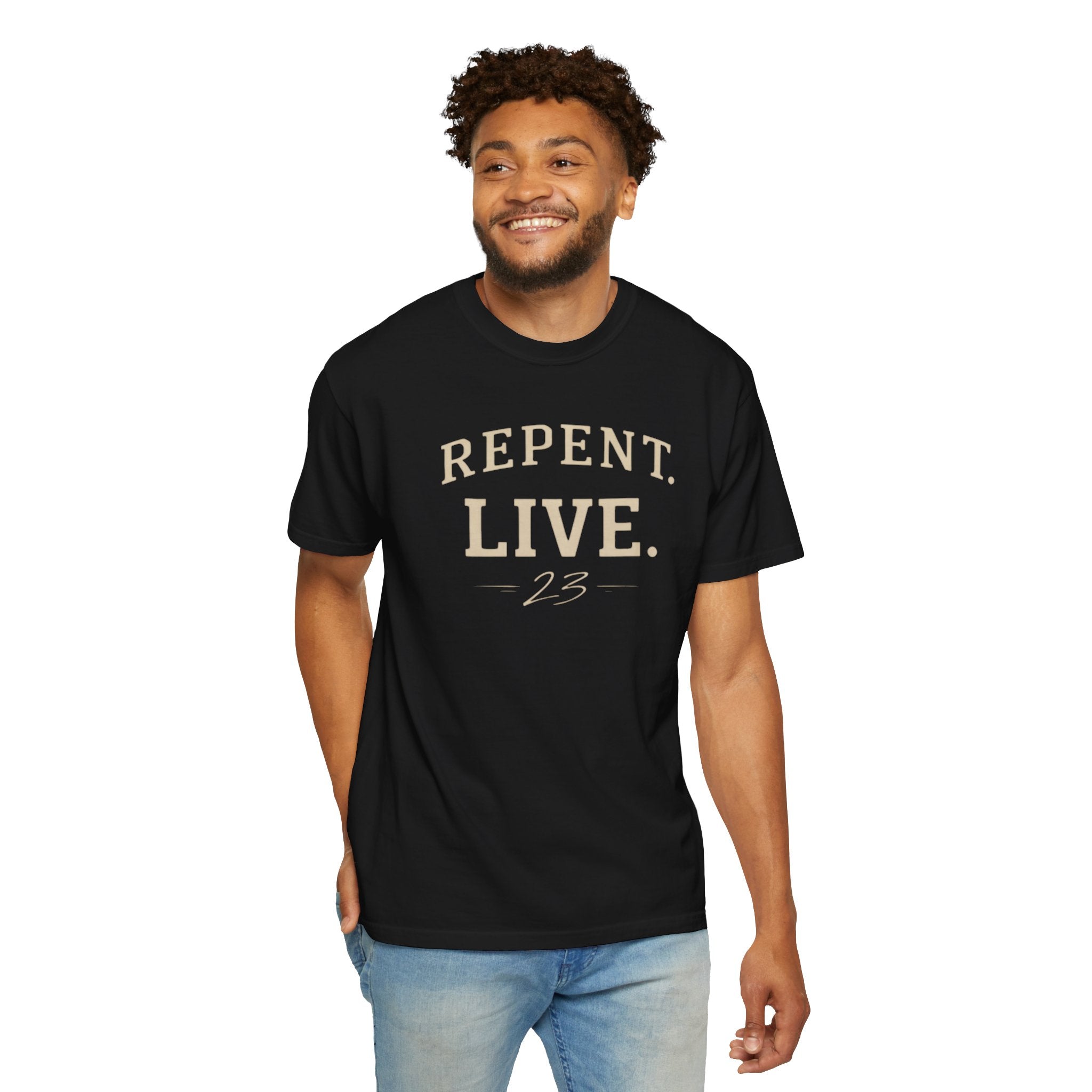 REPENT. LIVE. Faith T-Shirt — Bold Minimal Christian Tee