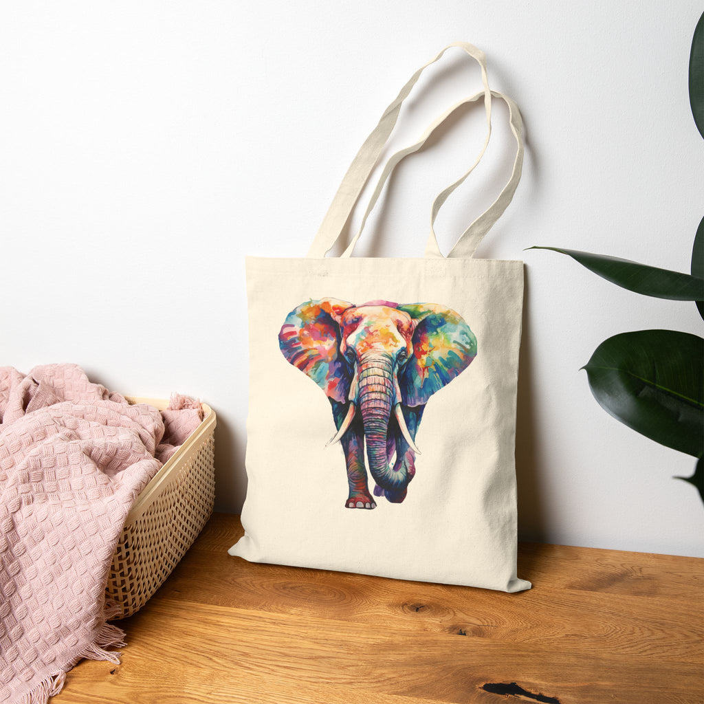 Colorful Elephant Canvas Tote Bag - Vibrant Elephant Tote