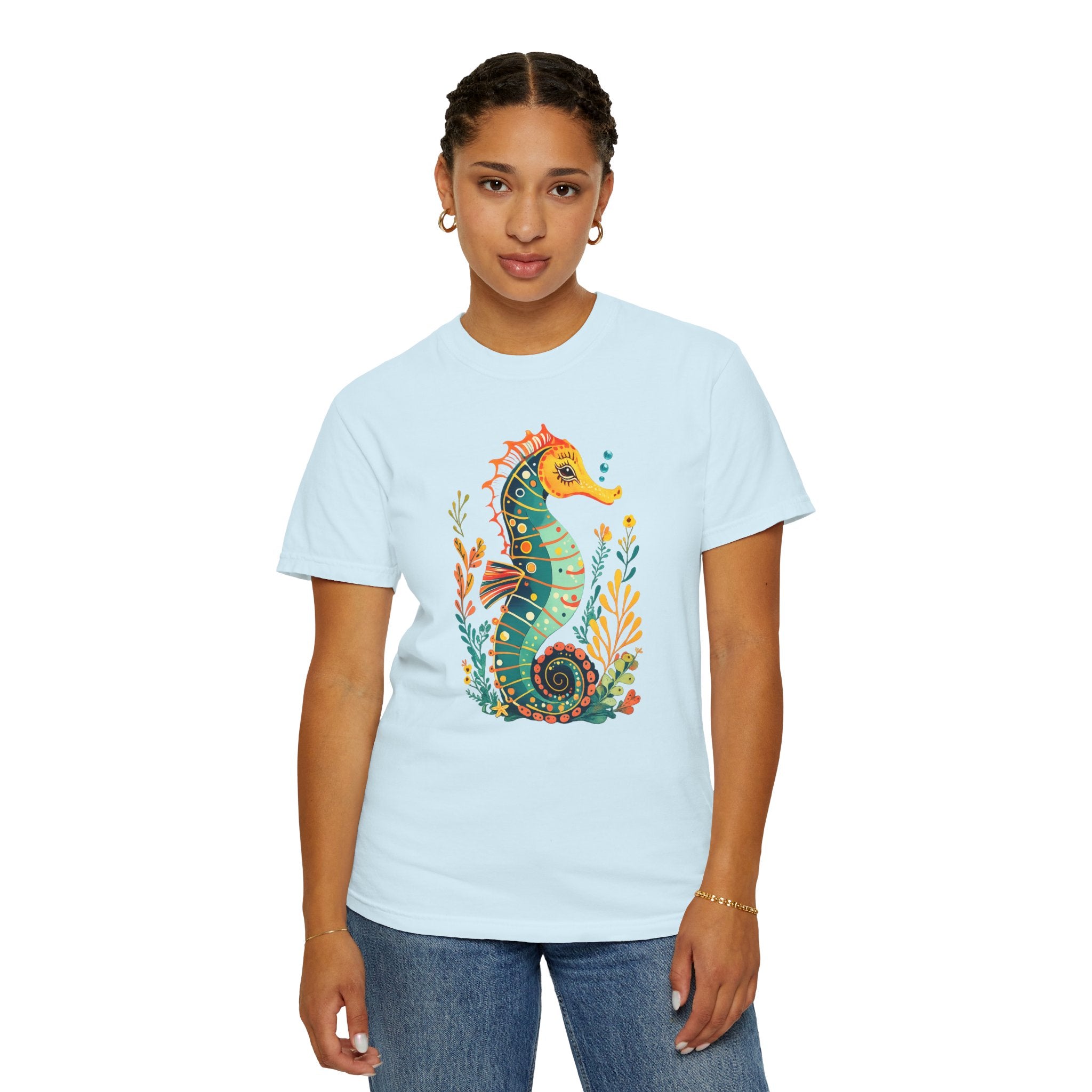 Seahorse Floral T-Shirt — Colorful Ocean Illustration Tee