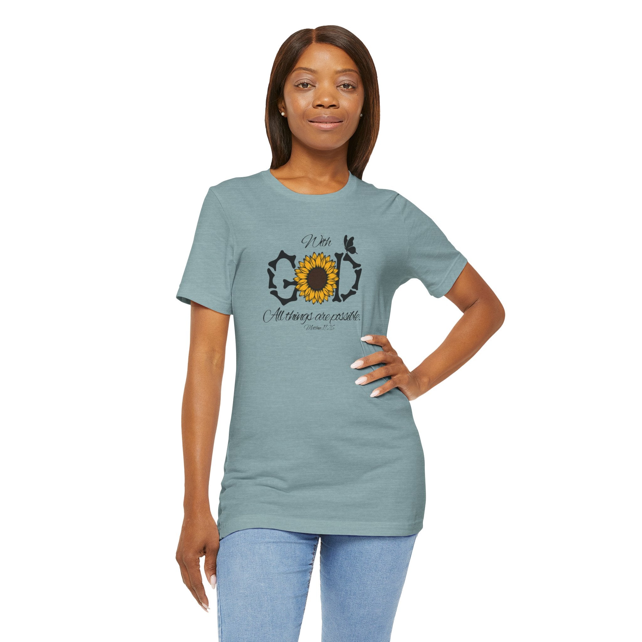 With God, All Things Are Possible with Daisy design: Scripture T-shirt