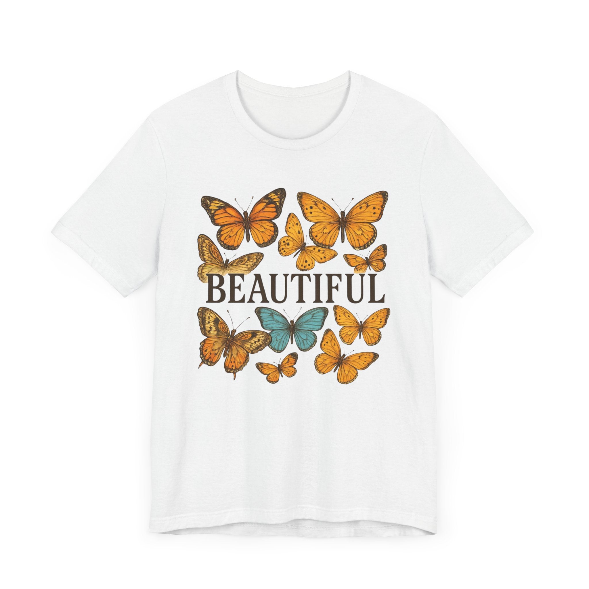 T-Shirt - 'BEAUTIFUL' Yellow Butterfly Design Short Sleeve Tee