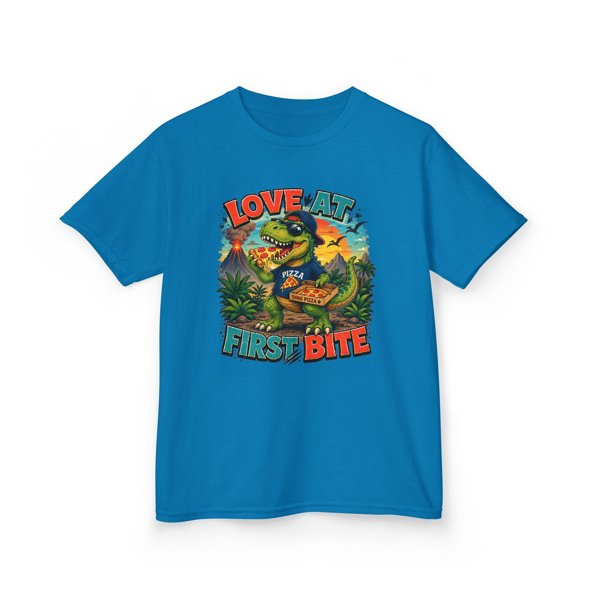 Love at First Bite Dinosaur Pizza Kids T-Shirt