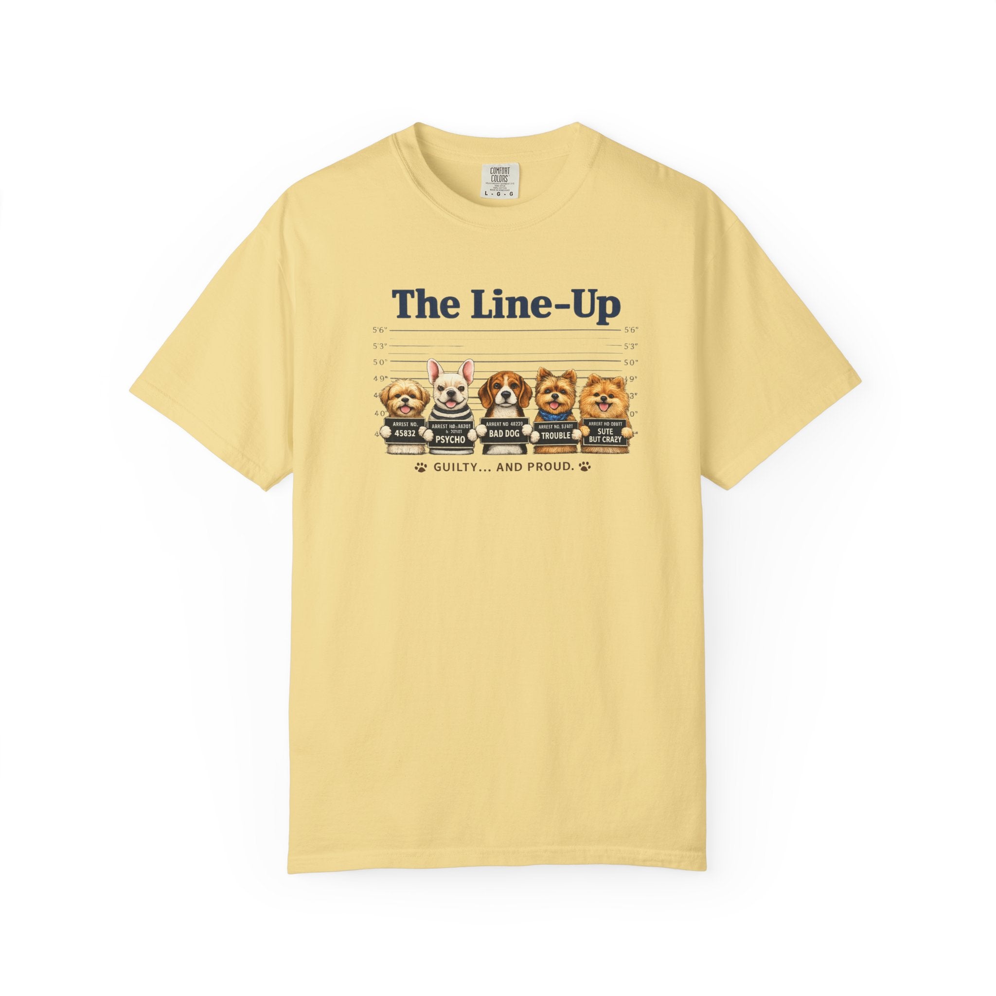 The Line-Up Cute Dog Mugshot T-Shirt — "Guilty and Adorable"