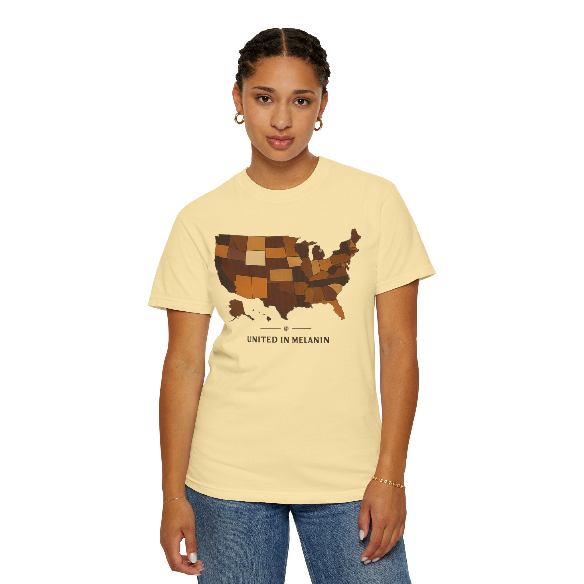 United in Melanin T-Shirt — Brown Shades USA Map Pride Tee