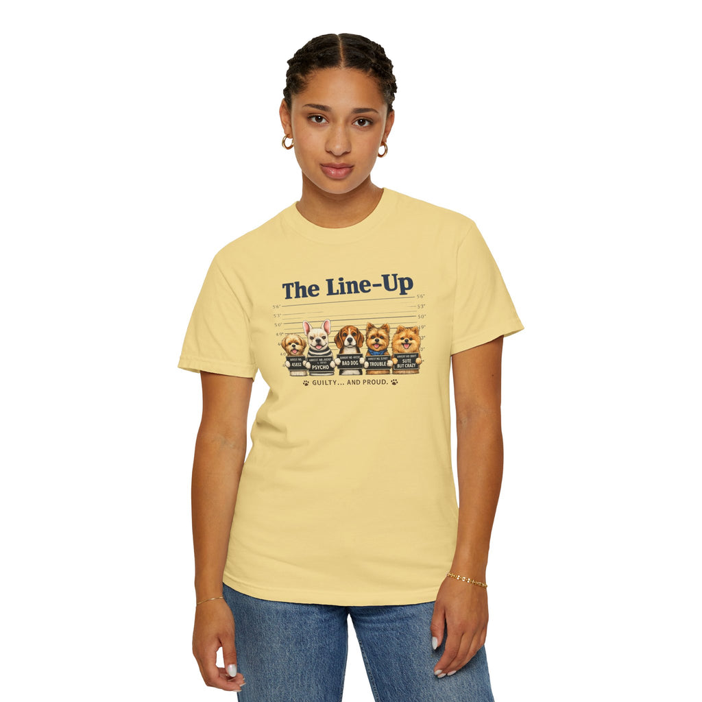 The Line-Up Cute Dog Mugshot T-Shirt — "Guilty and Adorable"