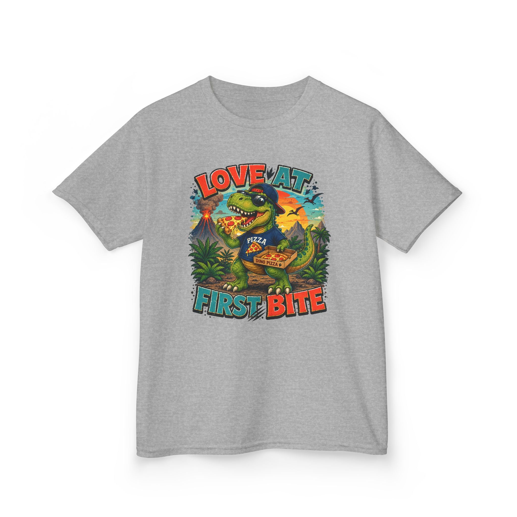 Love at First Bite Dinosaur Pizza Kids T-Shirt