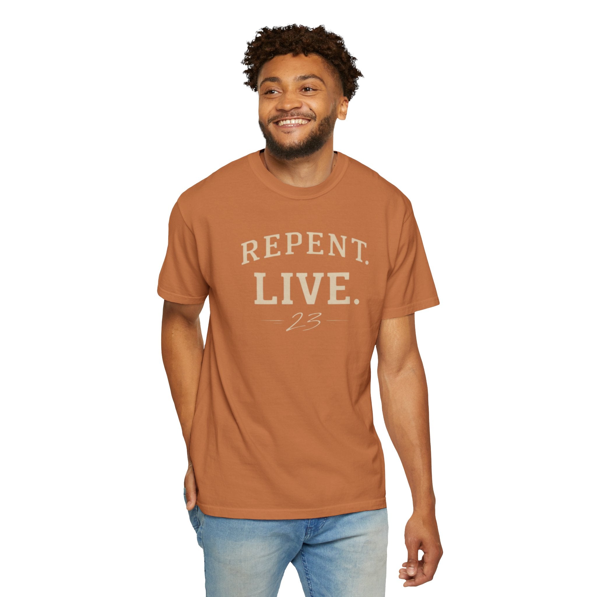 REPENT. LIVE. Faith T-Shirt — Bold Minimal Christian Tee