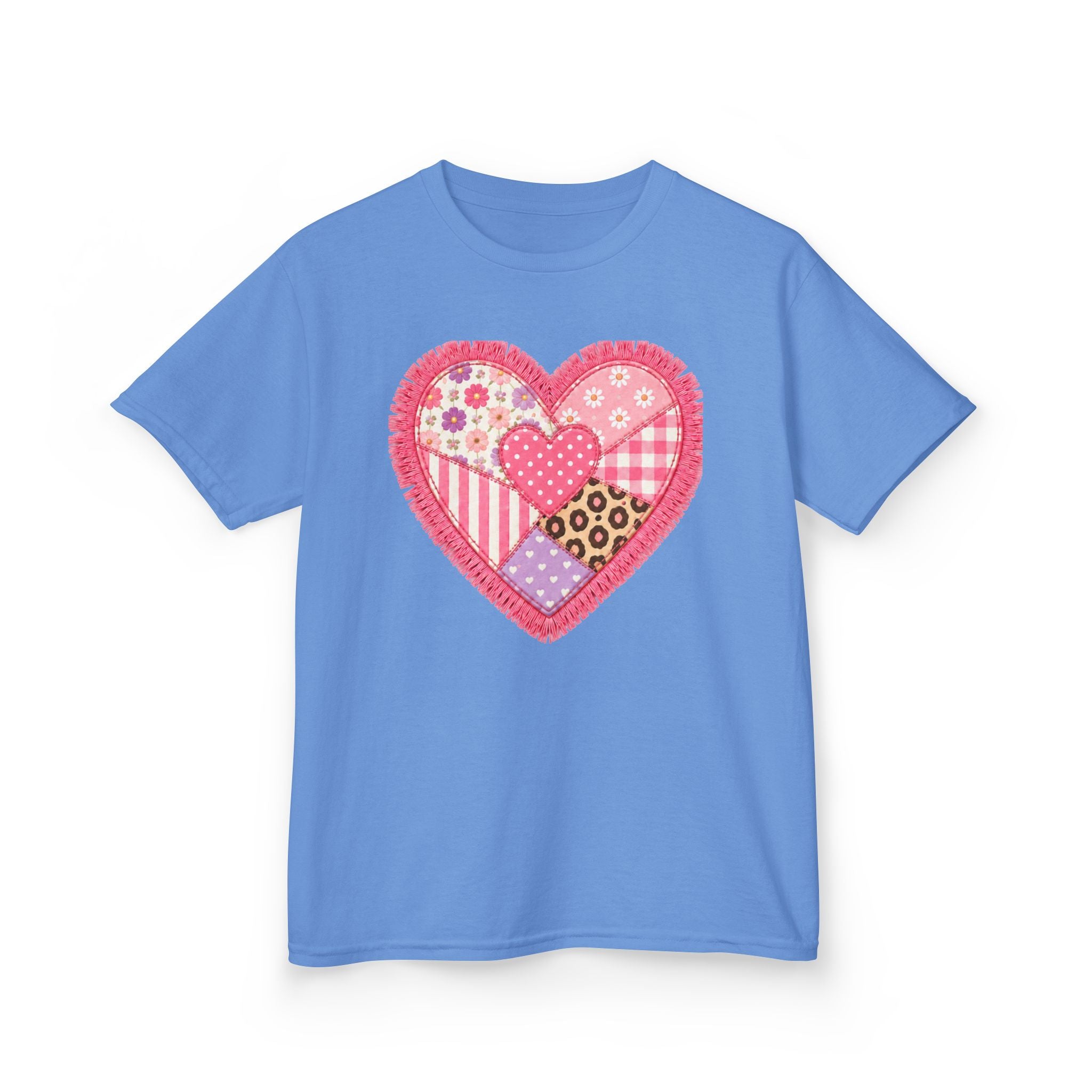 Patchwork Heart Girls’ Tee – Sweet Mixed-Print Heart Shirt