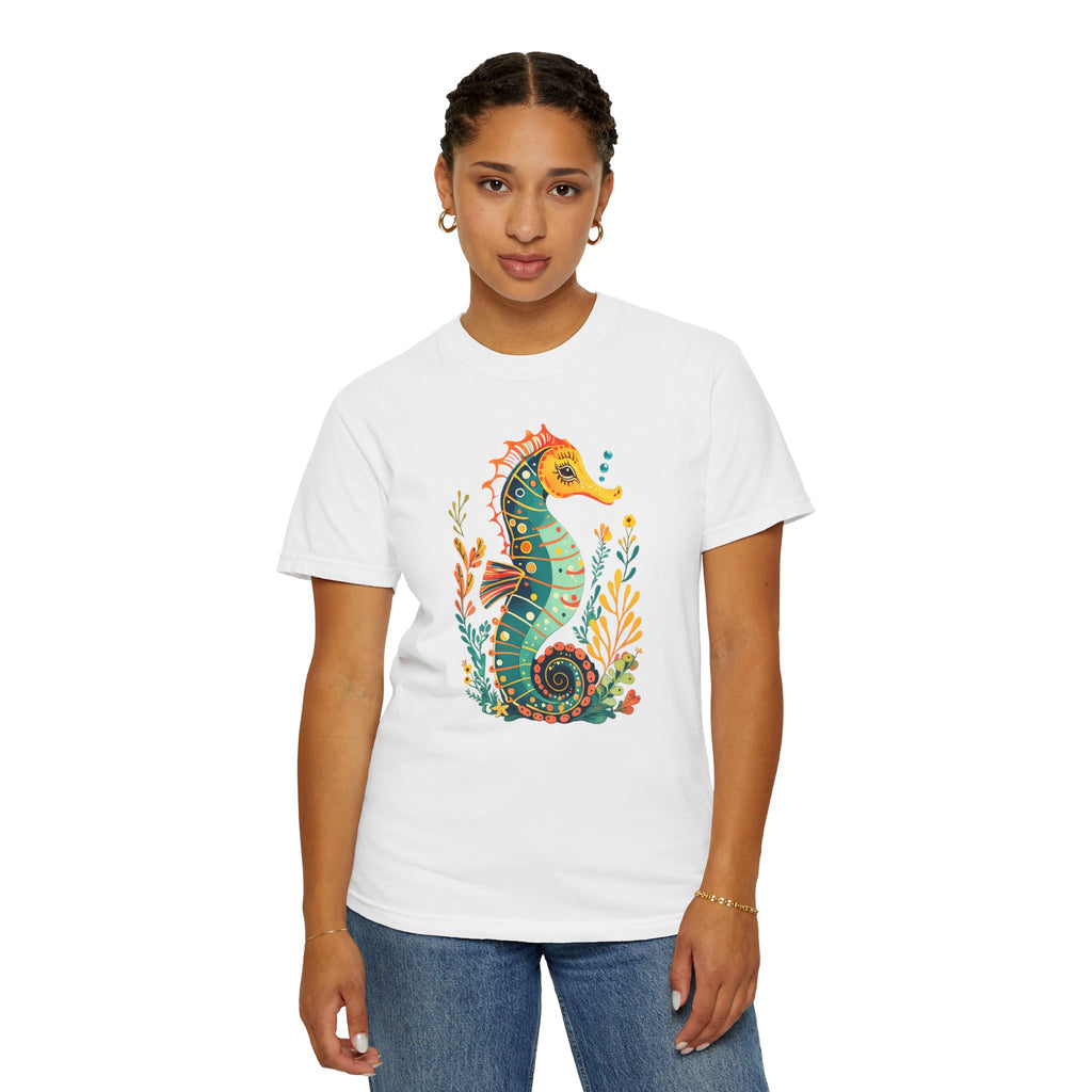 Seahorse Floral T-Shirt — Colorful Ocean Illustration Tee