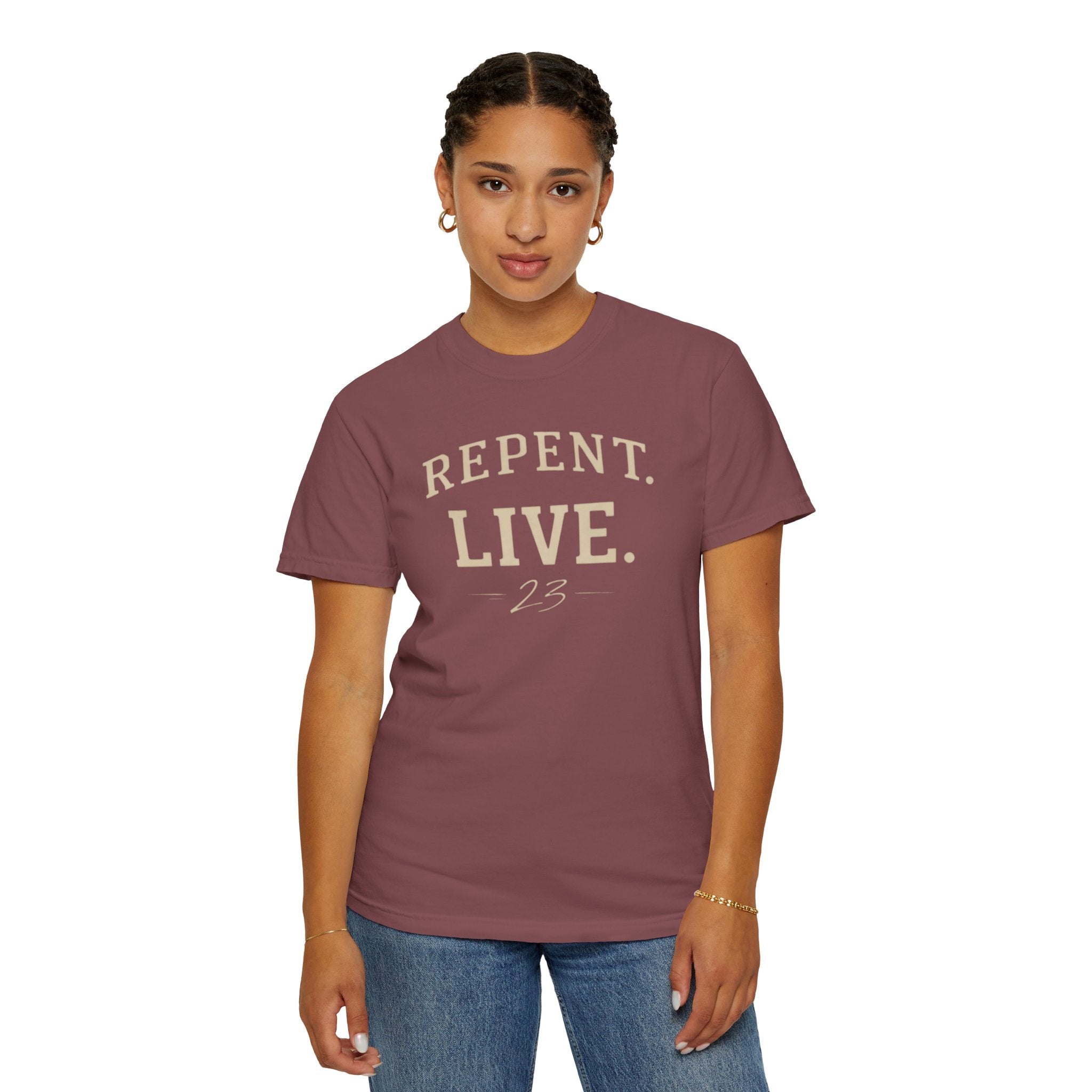REPENT. LIVE. Faith T-Shirt — Bold Minimal Christian Tee