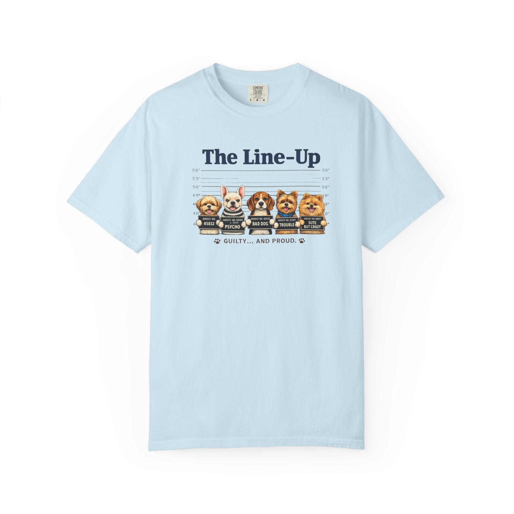 The Line-Up Cute Dog Mugshot T-Shirt — "Guilty and Adorable"