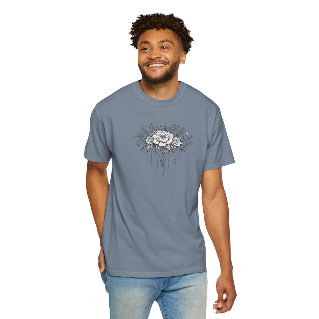 Floral Sketch T-Shirt — Vintage Black Rose Illustration