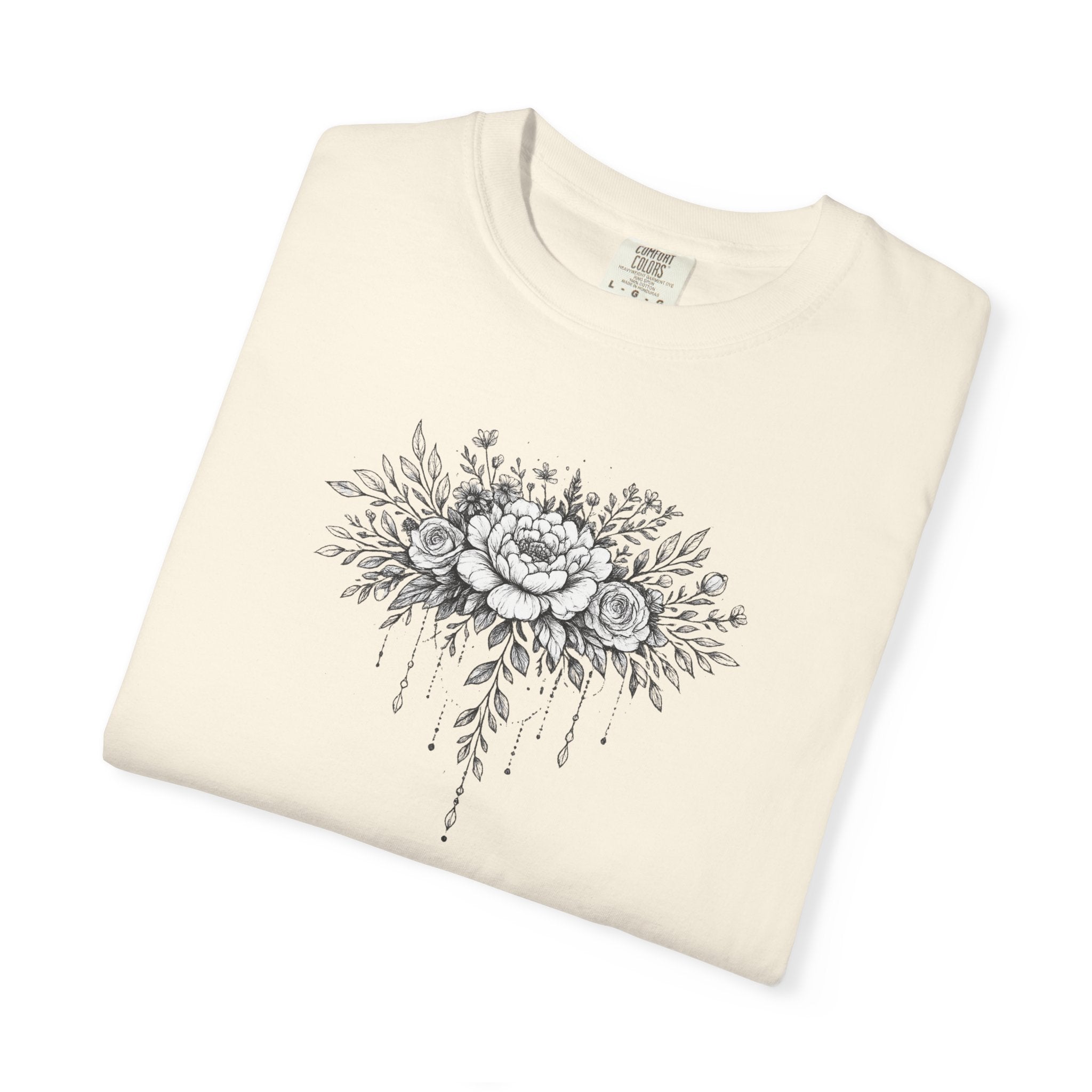 Floral Sketch T-Shirt — Vintage Black Rose Illustration