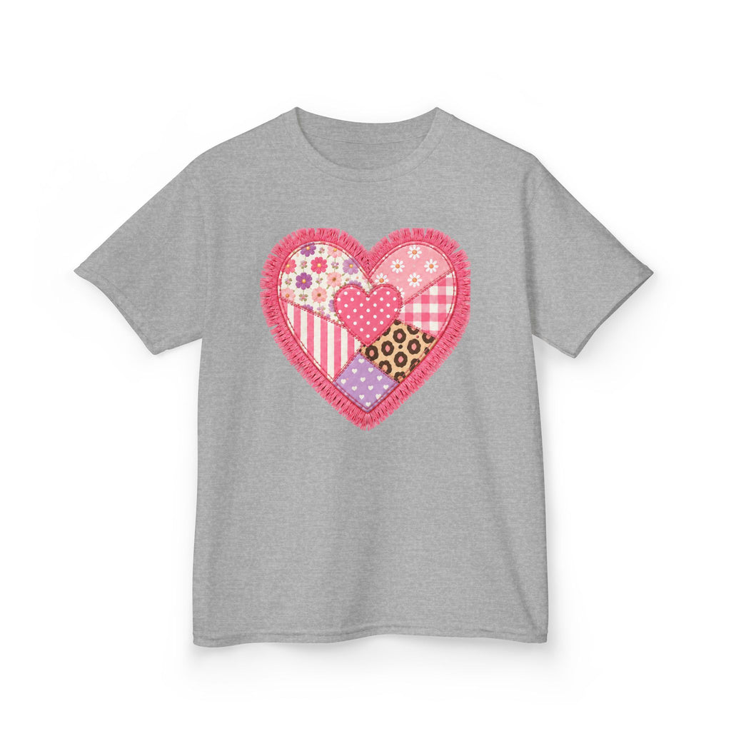 Patchwork Heart Girls’ Tee – Sweet Mixed-Print Heart Shirt