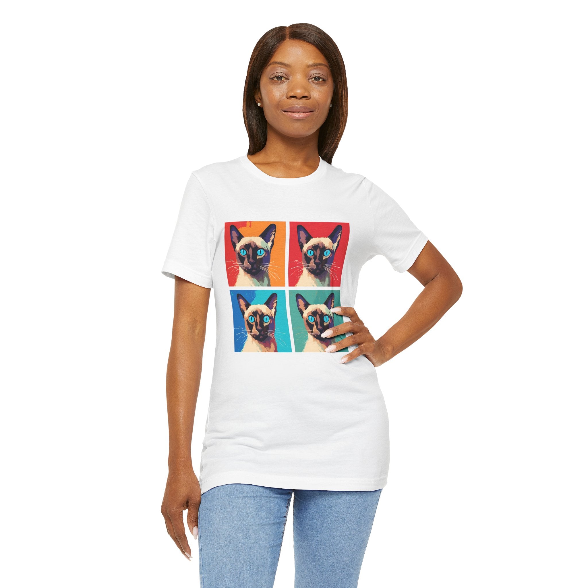 Colorful Siamese Cat Tee, Fun Graphic T-Shirt, Cat Lover Gift, Pop Art Style, Unique Animal Shirt, Casual Wear, Birthday Present