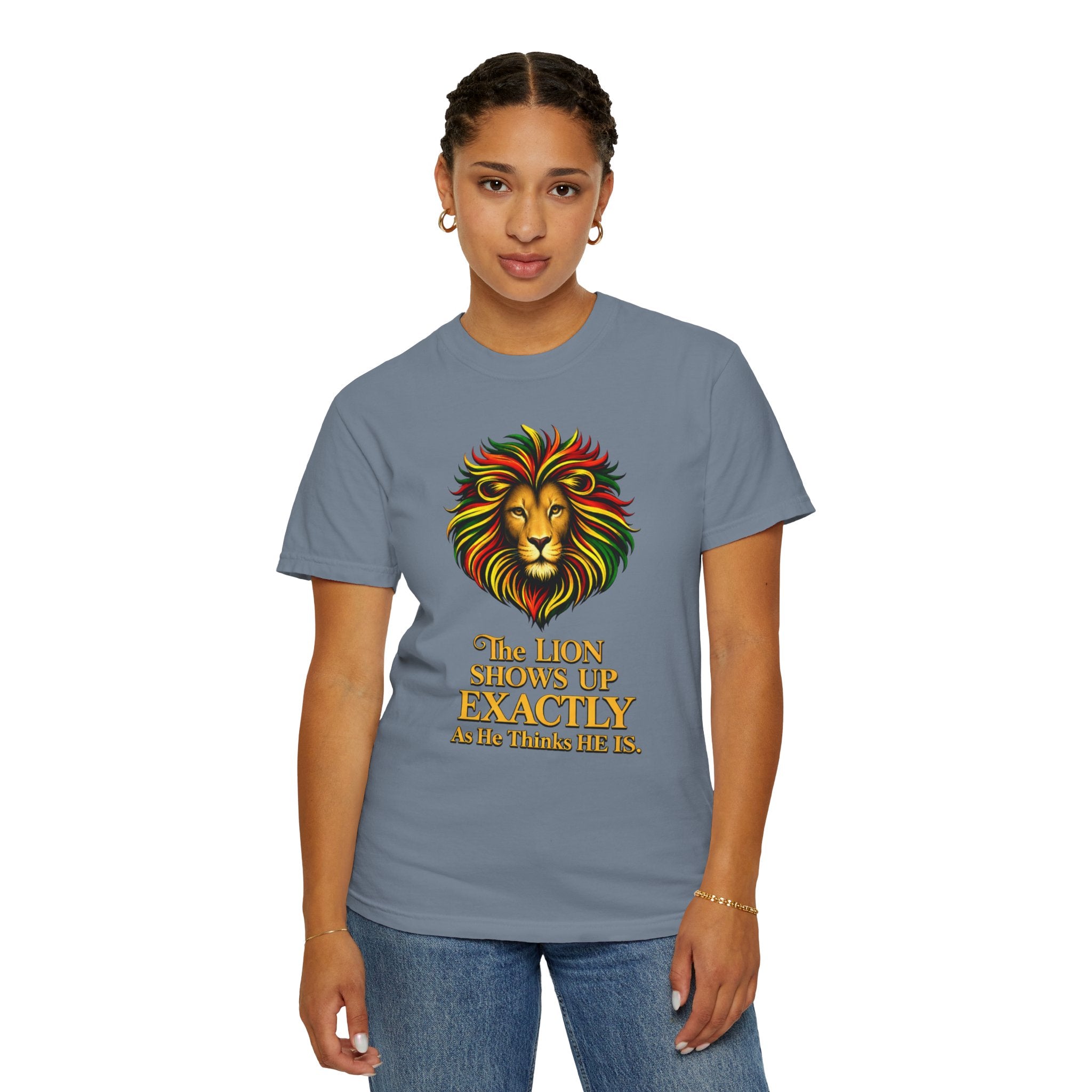 Lion T-Shirt — "The Lion Shows Up Exactly As He Thinks He Is" BLACK COLLECTION