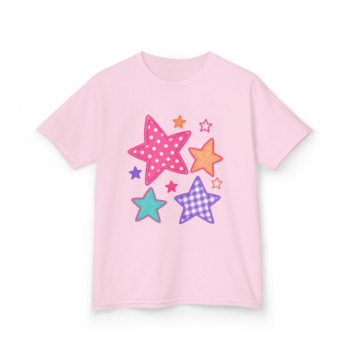 Patchwork Stars Girls’ Tee – Colorful Pastel Star Shirt