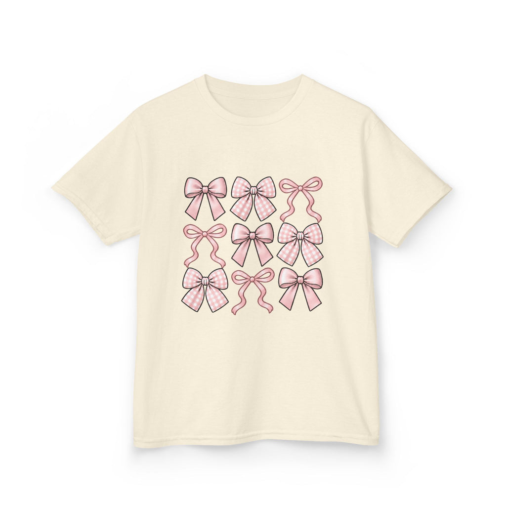 Pretty in Bows Girls’ Tee – Pink Ribbon Grid Shirt