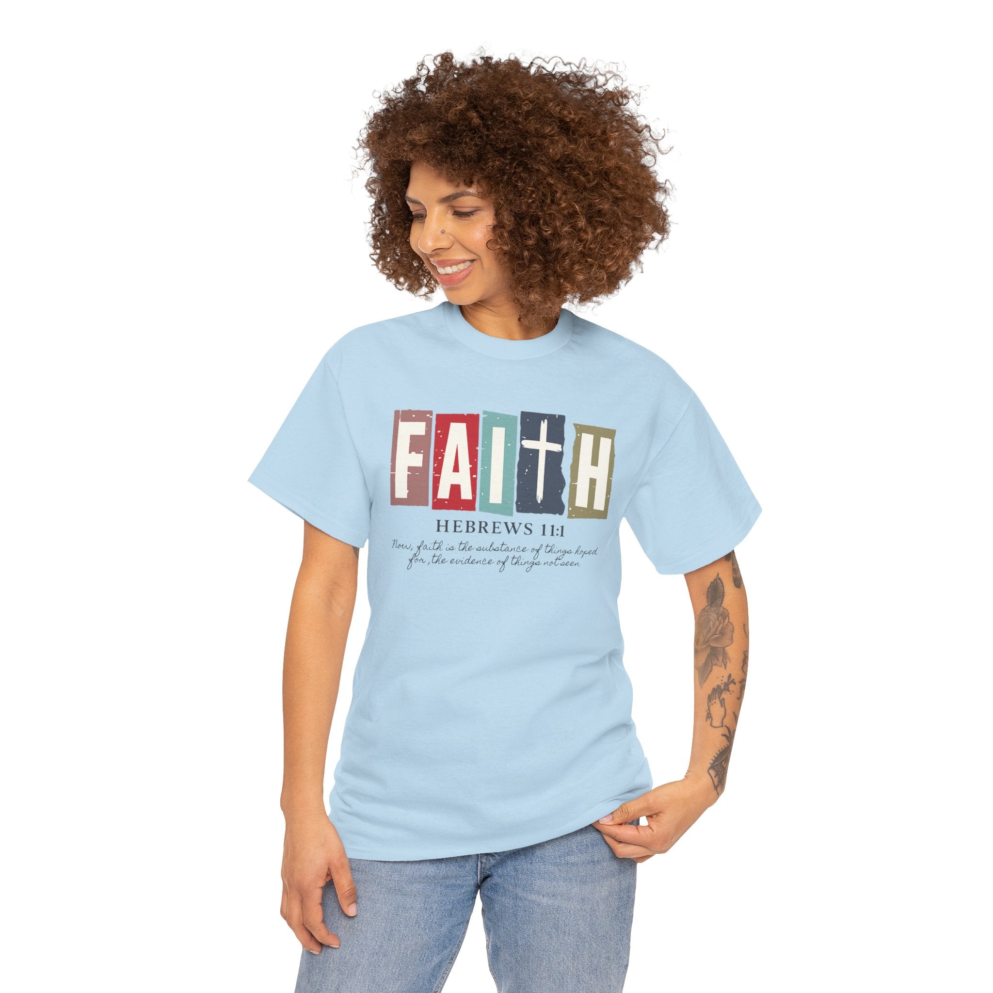 Funky Christian Tee - Colorful FAITH Design - Hebrews 11:1