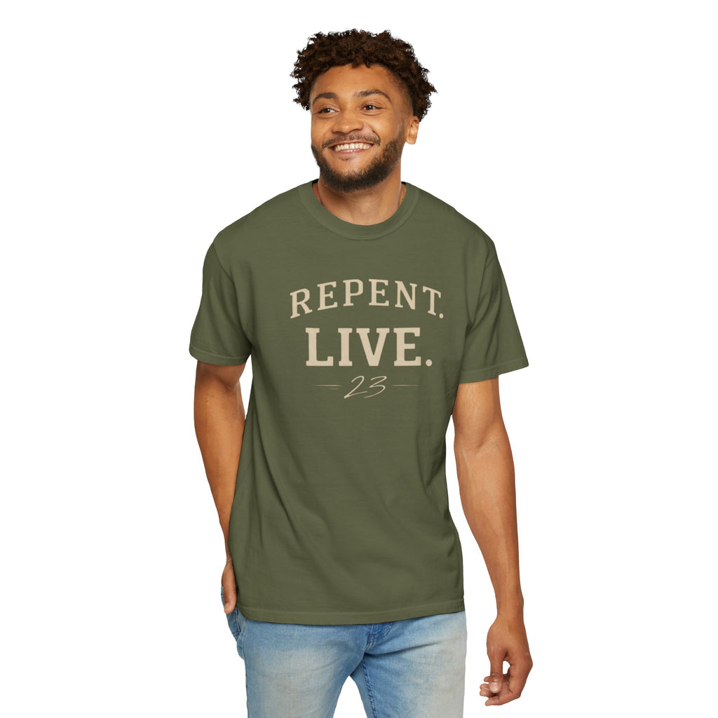 REPENT. LIVE. Faith T-Shirt — Bold Minimal Christian Tee