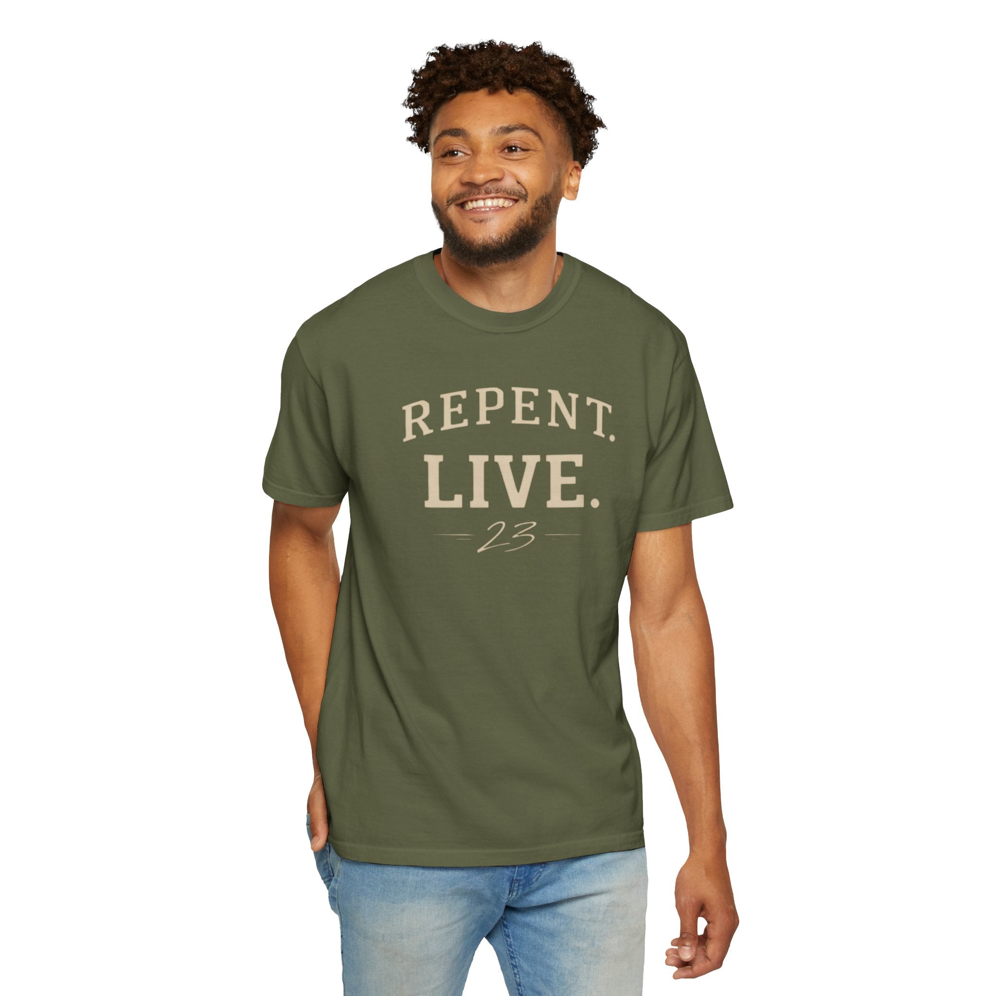 REPENT. LIVE. Faith T-Shirt — Bold Minimal Christian Tee