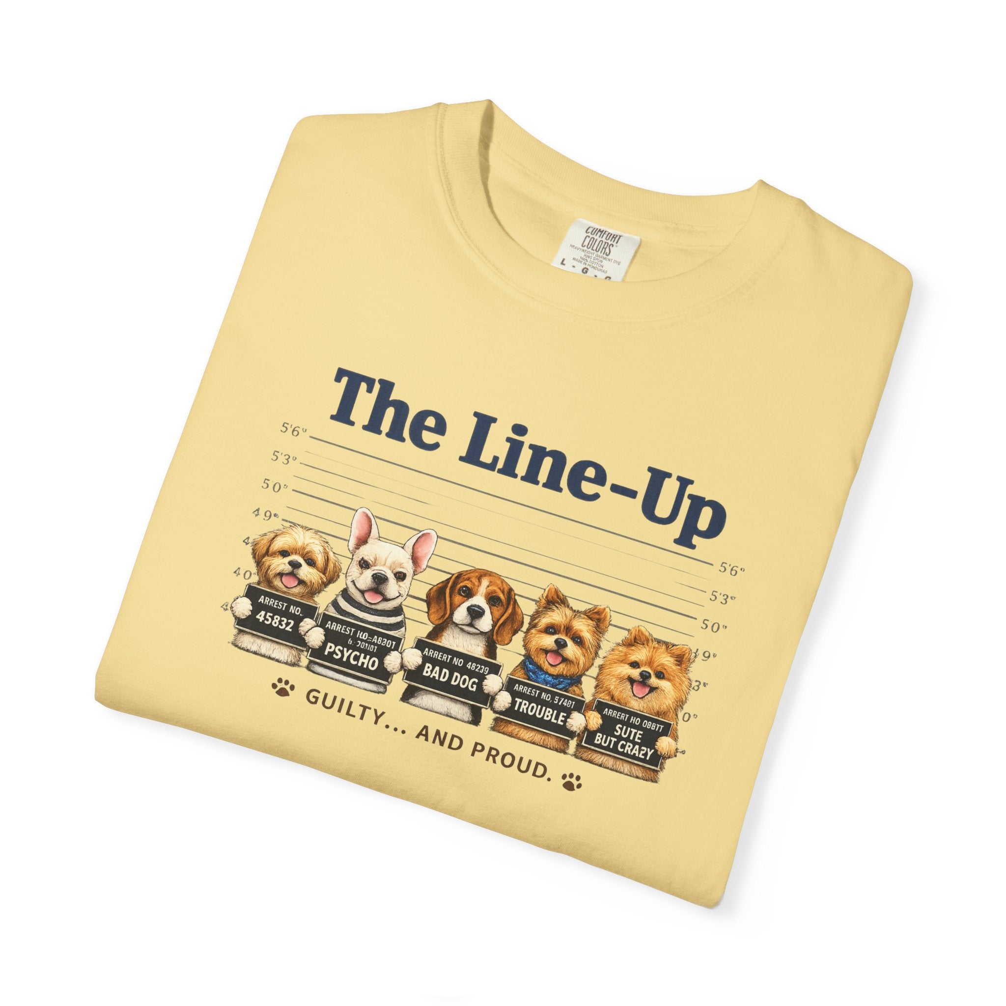 The Line-Up Cute Dog Mugshot T-Shirt — "Guilty and Adorable"