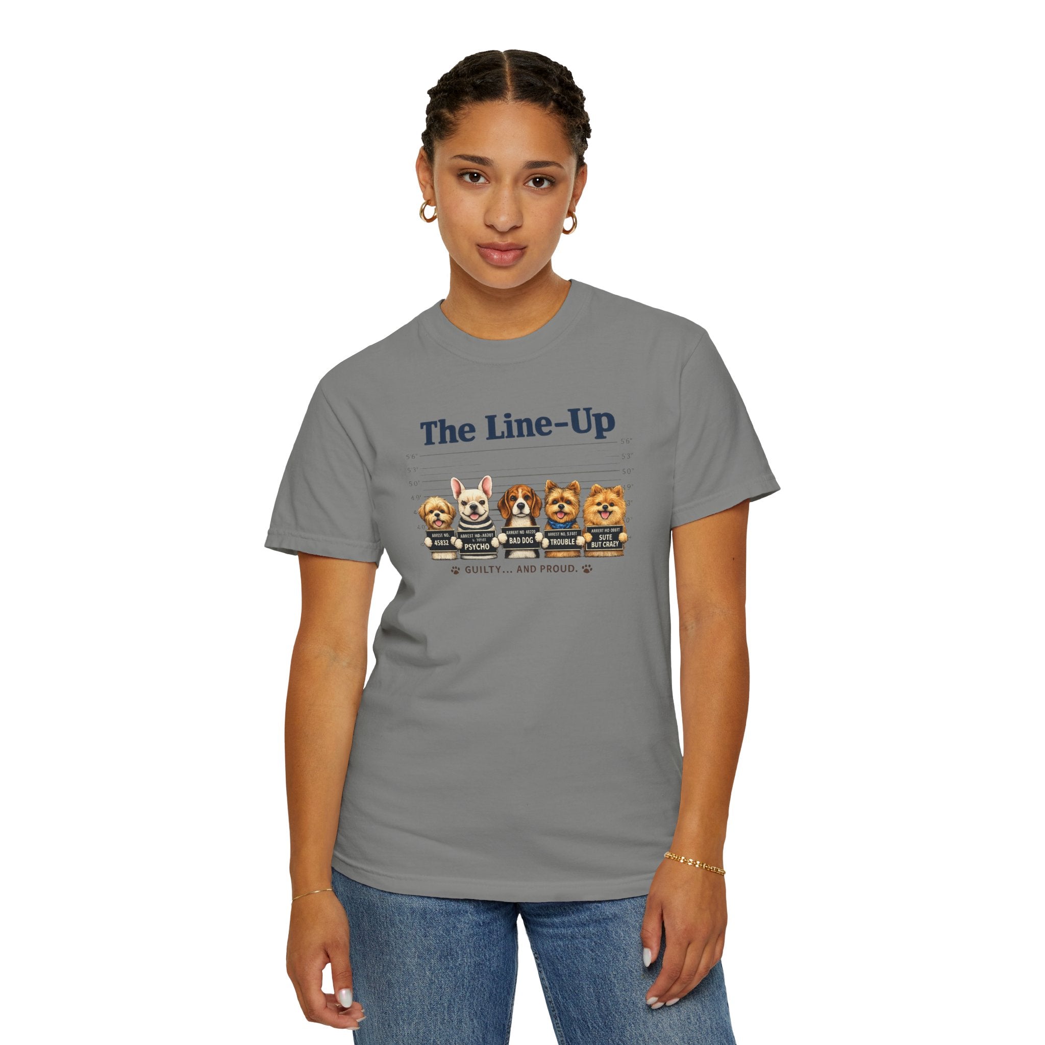 The Line-Up Cute Dog Mugshot T-Shirt — "Guilty and Adorable"