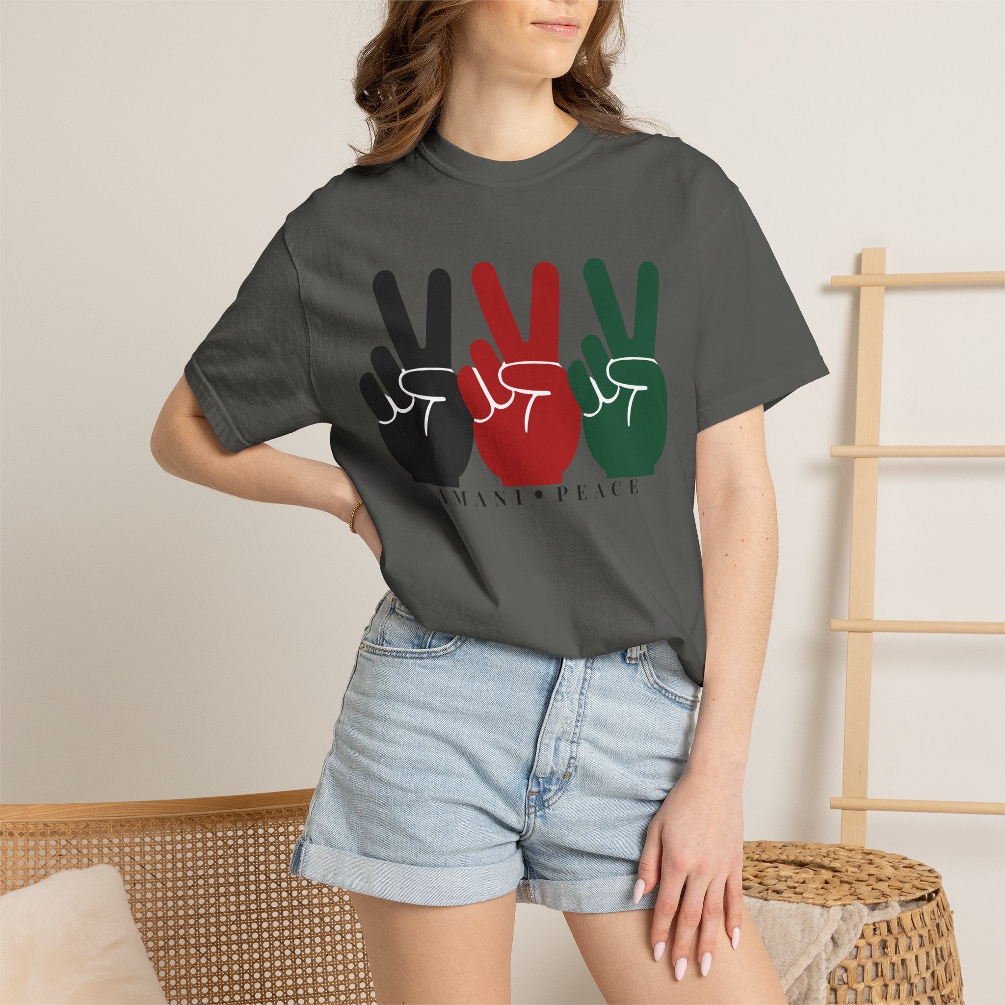 Peace Sign Trio T-Shirt — Black Red Green Retro Vibes