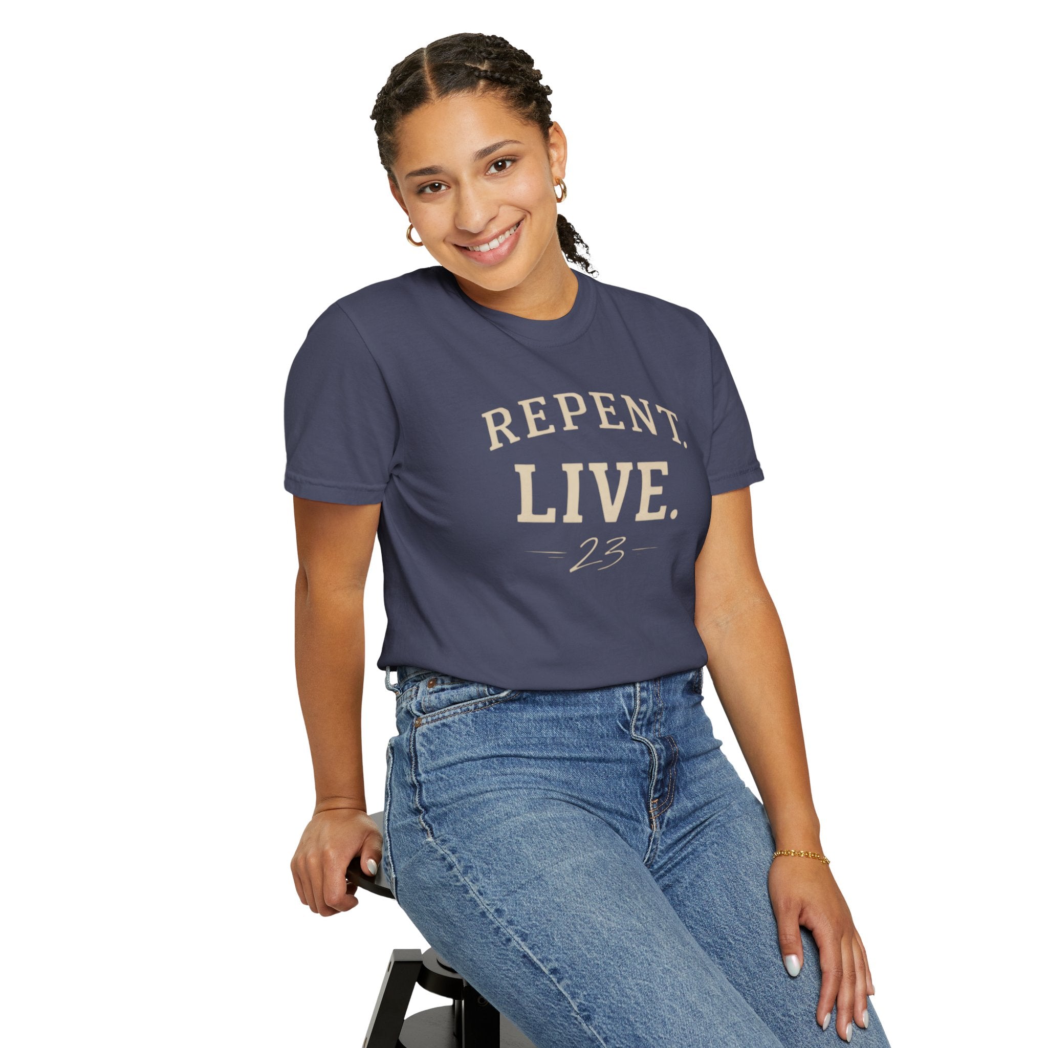 REPENT. LIVE. Faith T-Shirt — Bold Minimal Christian Tee