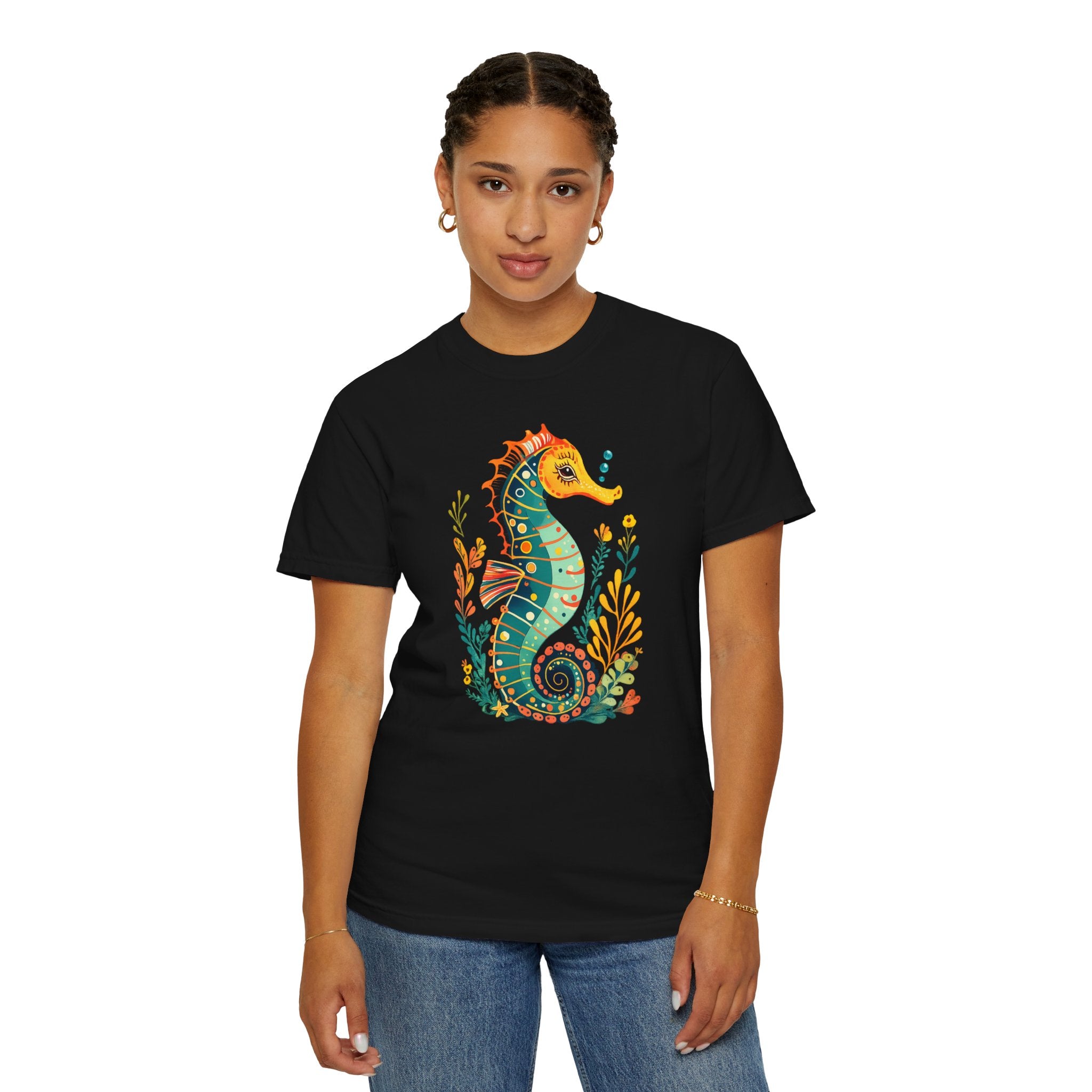 Seahorse Floral T-Shirt — Colorful Ocean Illustration Tee