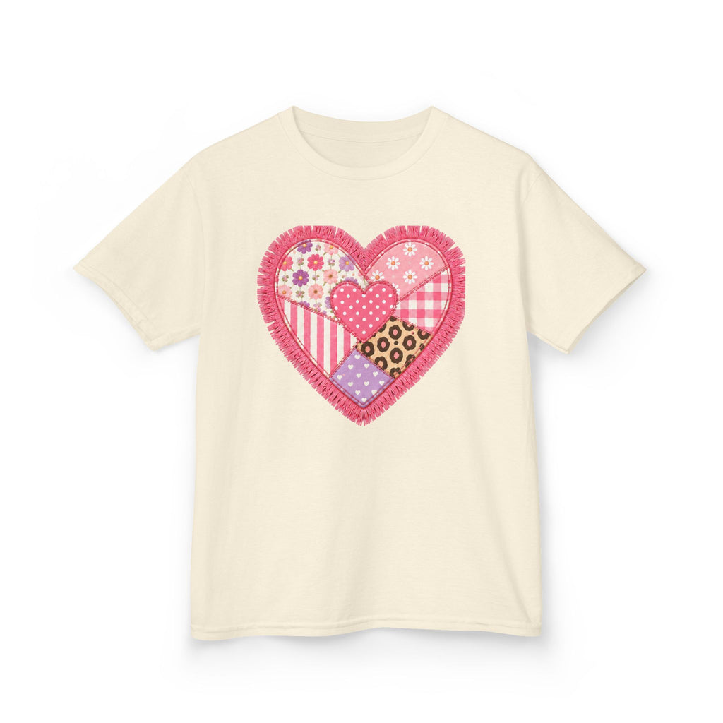 Patchwork Heart Girls’ Tee – Sweet Mixed-Print Heart Shirt