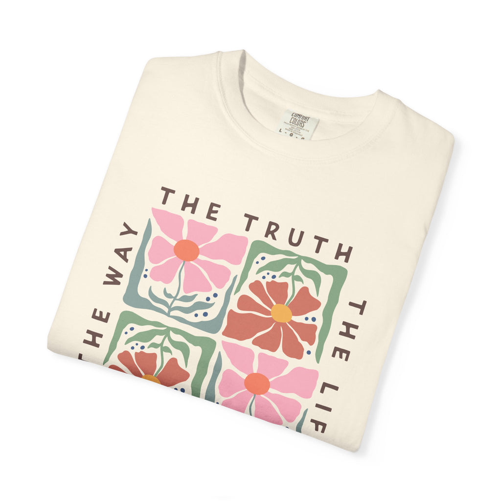 Christian Floral T-Shirt — “The Way The Truth The Life” John 14:6 Graphic Tee