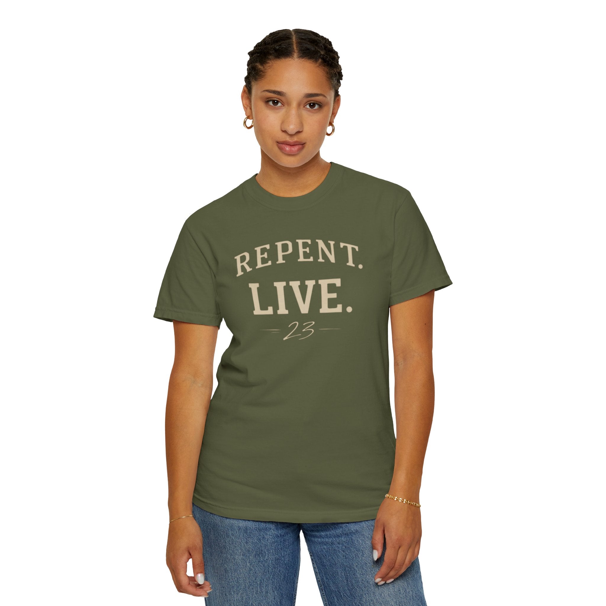 REPENT. LIVE. Faith T-Shirt — Bold Minimal Christian Tee