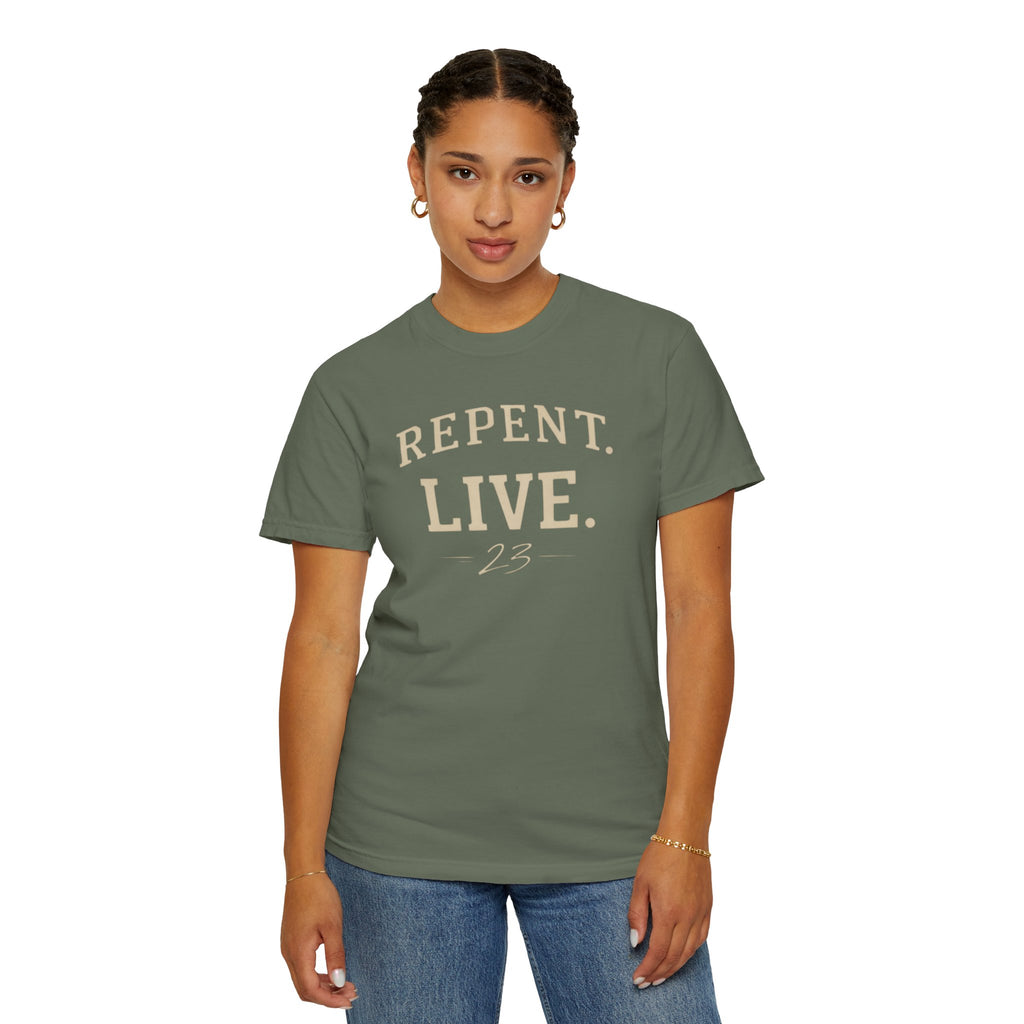 REPENT. LIVE. Faith T-Shirt — Bold Minimal Christian Tee