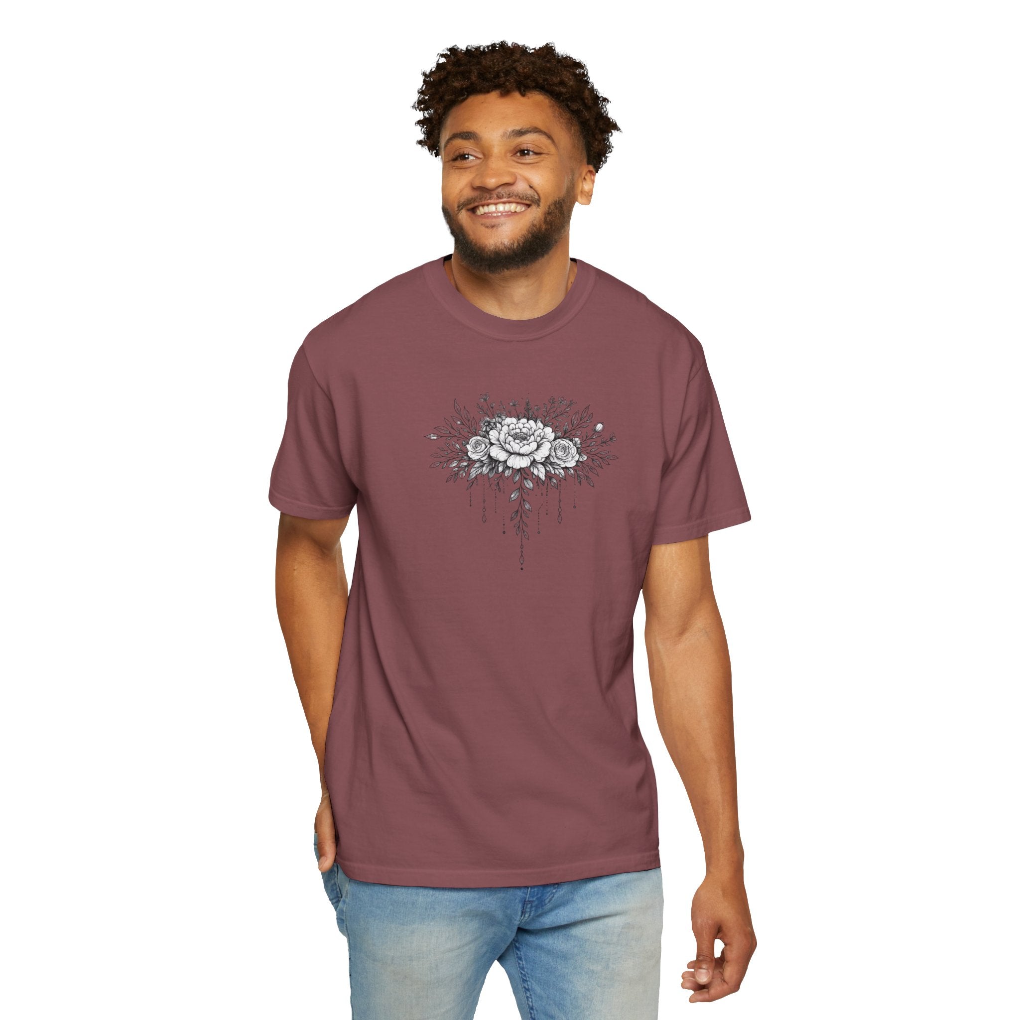 Floral Sketch T-Shirt — Vintage Black Rose Illustration