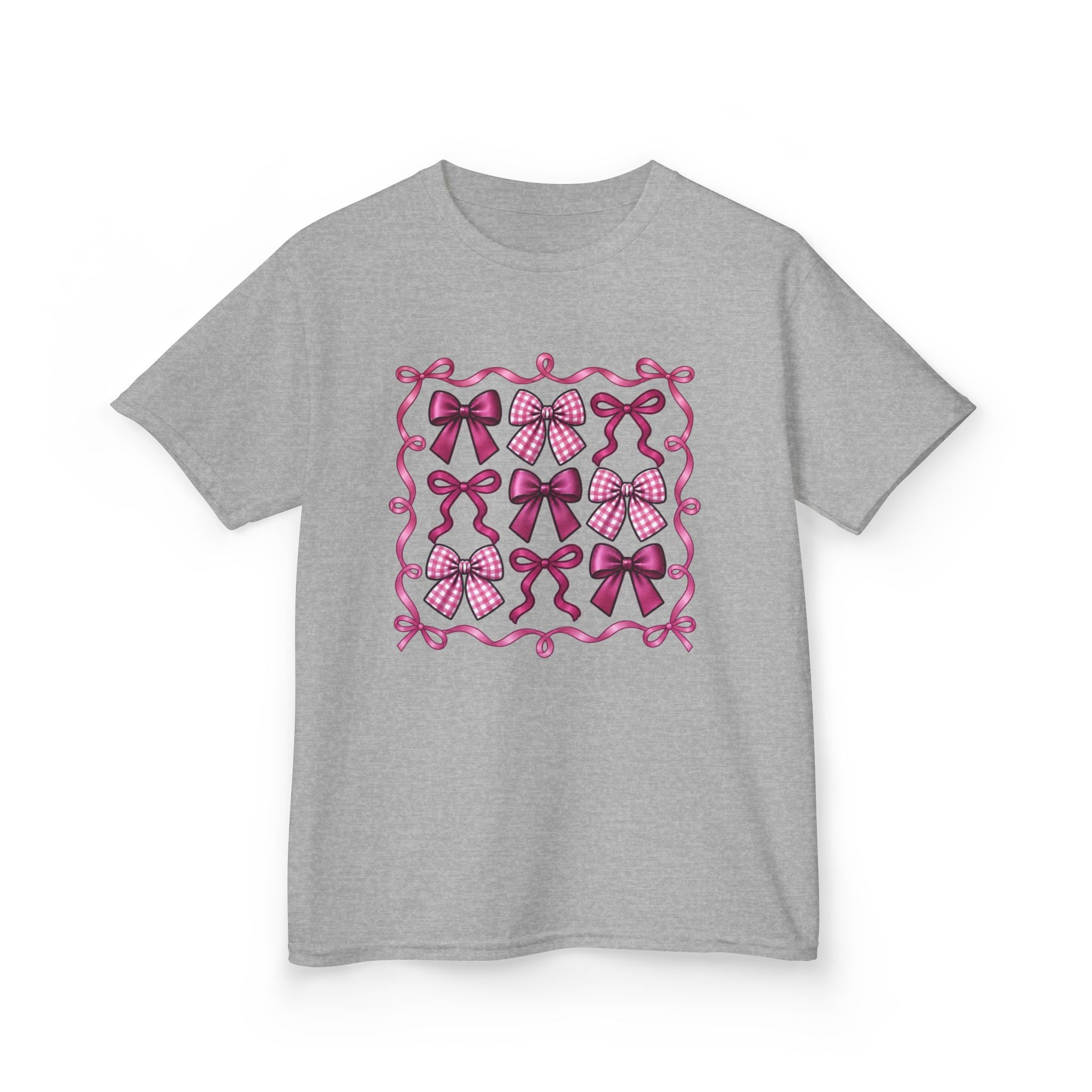 Pretty in Bows Girls’ Tee – Pink Ribbon Grid Shirt