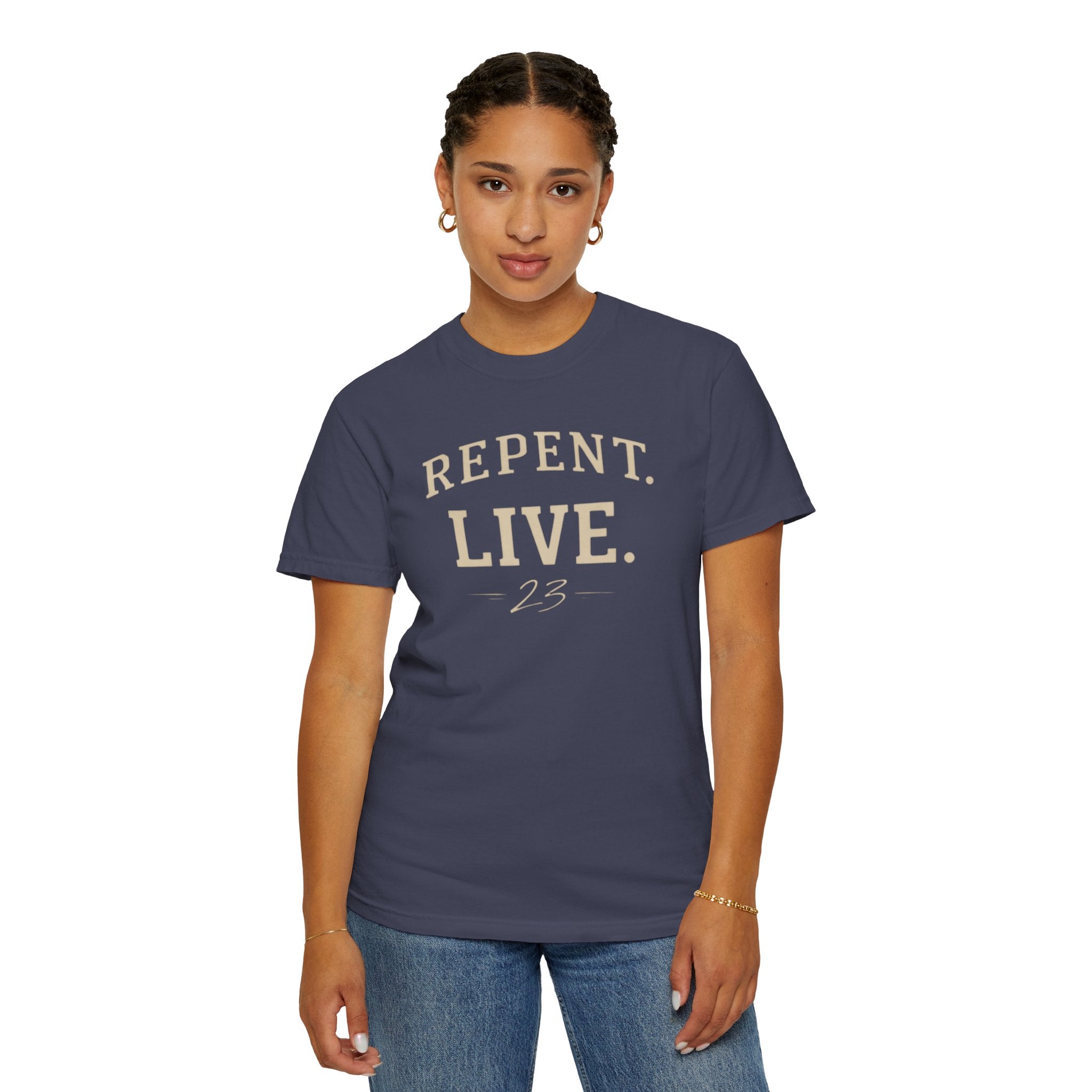 REPENT. LIVE. Faith T-Shirt — Bold Minimal Christian Tee