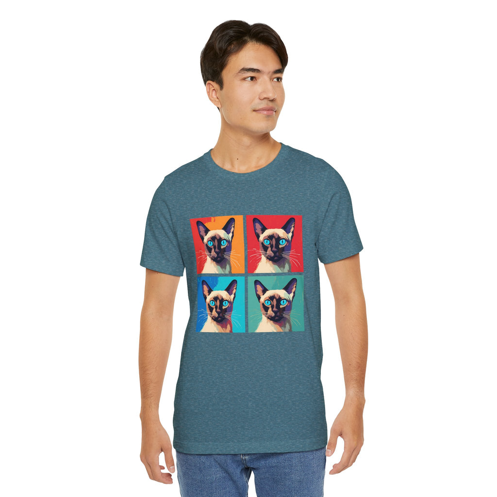 Colorful Siamese Cat Tee, Fun Graphic T-Shirt, Cat Lover Gift, Pop Art Style, Unique Animal Shirt, Casual Wear, Birthday Present