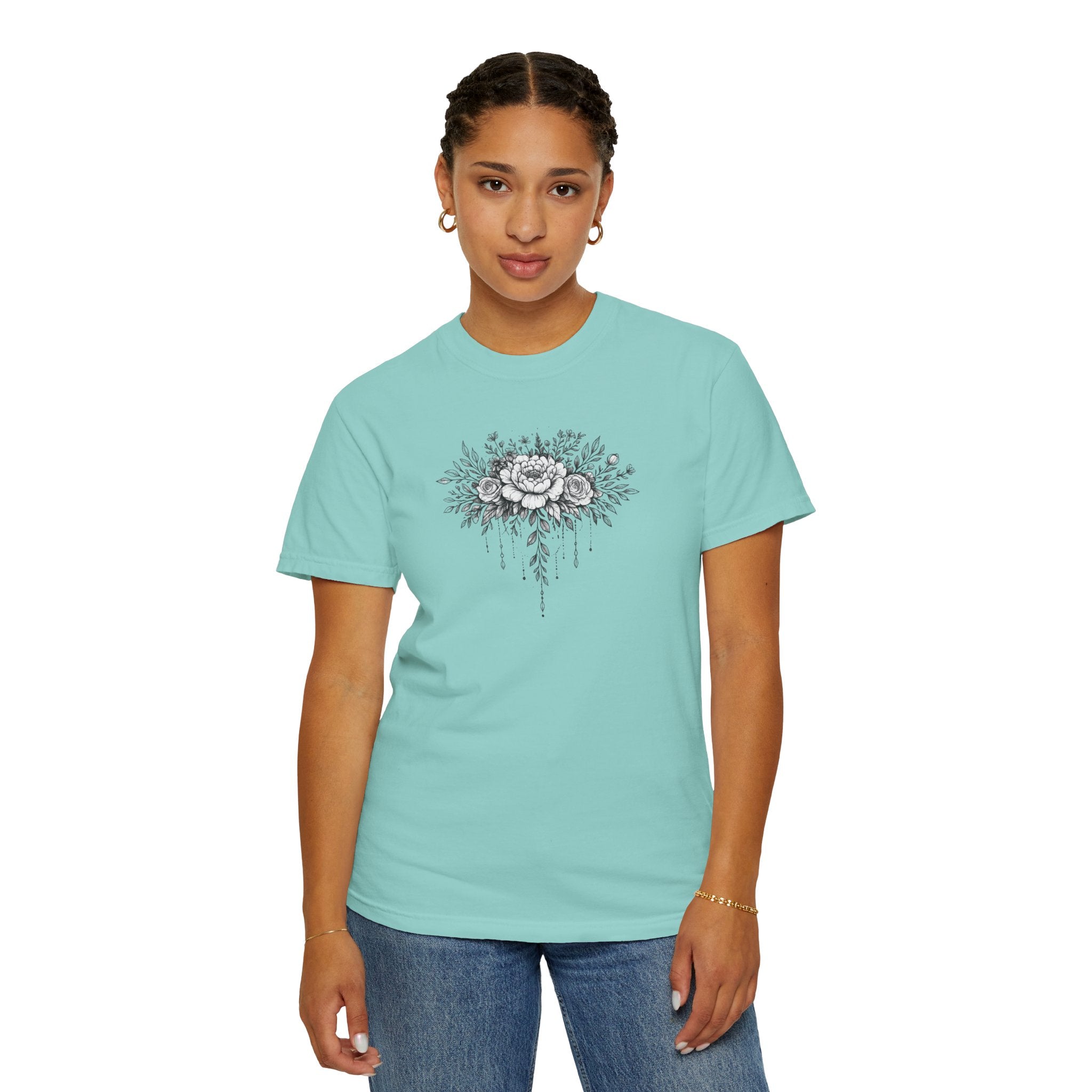 Floral Sketch T-Shirt — Vintage Black Rose Illustration