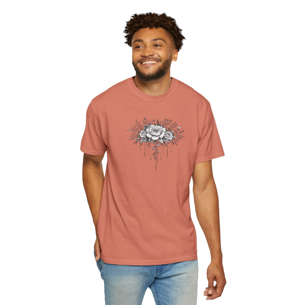 Floral Sketch T-Shirt — Vintage Black Rose Illustration