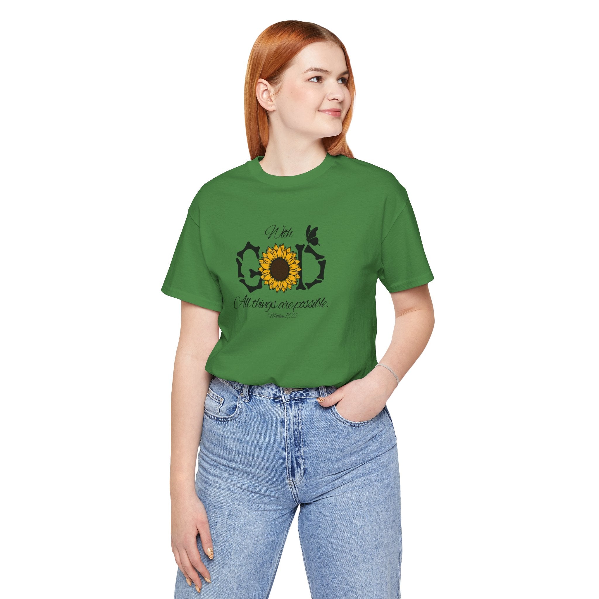 With God, All Things Are Possible with Daisy design: Scripture T-shirt