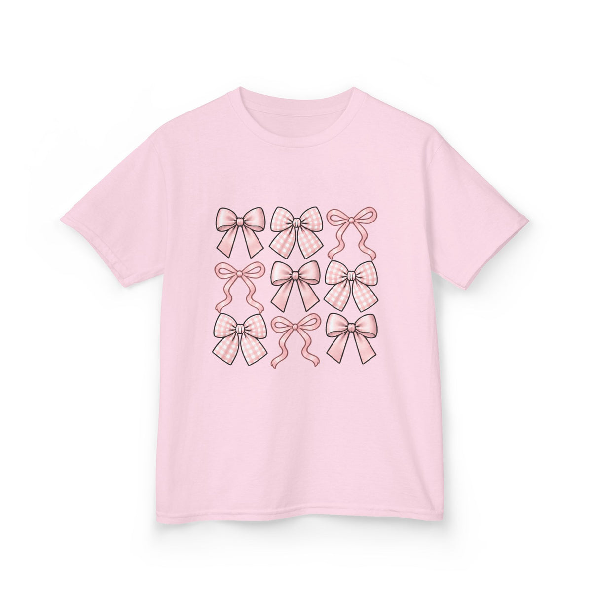 Pretty in Bows Girls’ Tee – Pink Ribbon Grid Shirt