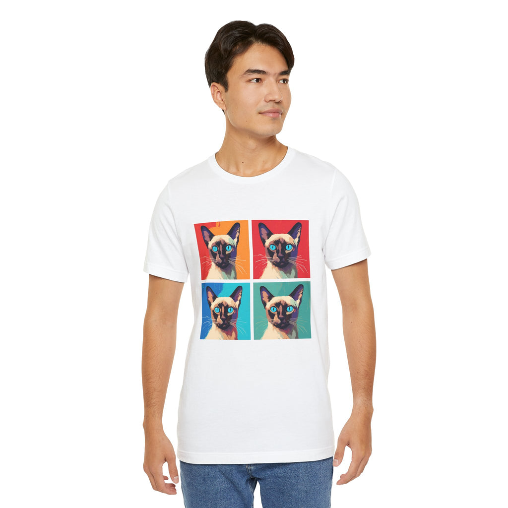 Colorful Siamese Cat Tee, Fun Graphic T-Shirt, Cat Lover Gift, Pop Art Style, Unique Animal Shirt, Casual Wear, Birthday Present