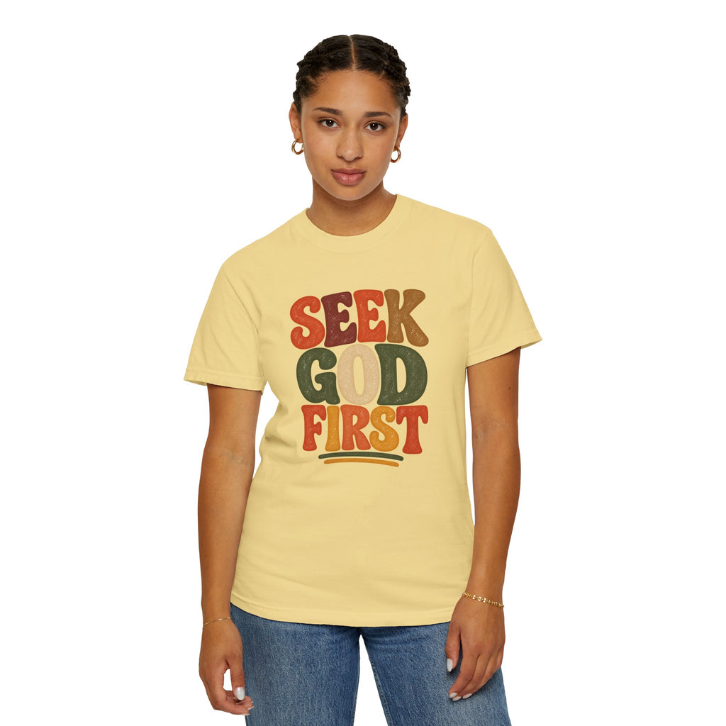 Seek God First Christian T-Shirt – Retro Faith Graphic Tee