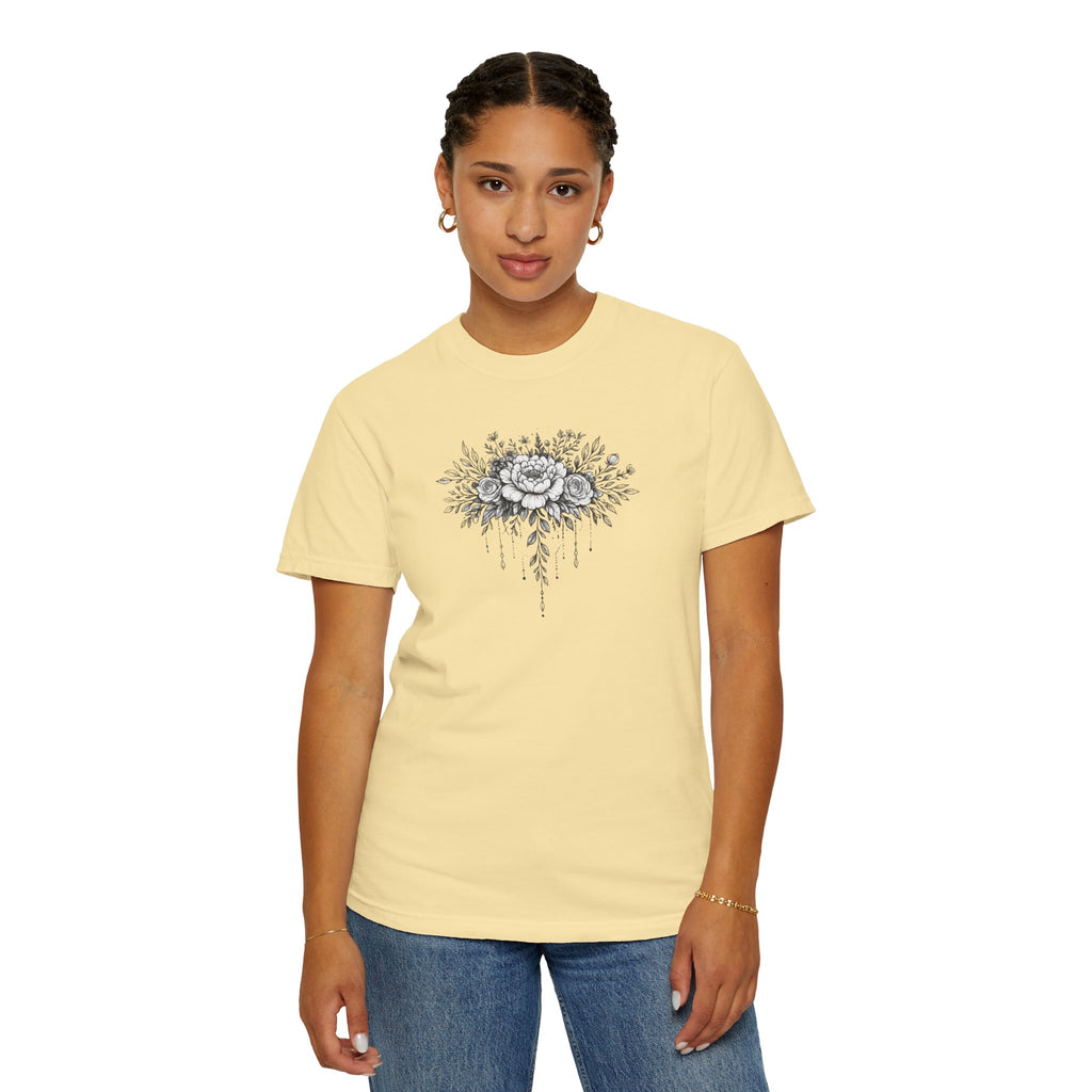 Floral Sketch T-Shirt — Vintage Black Rose Illustration