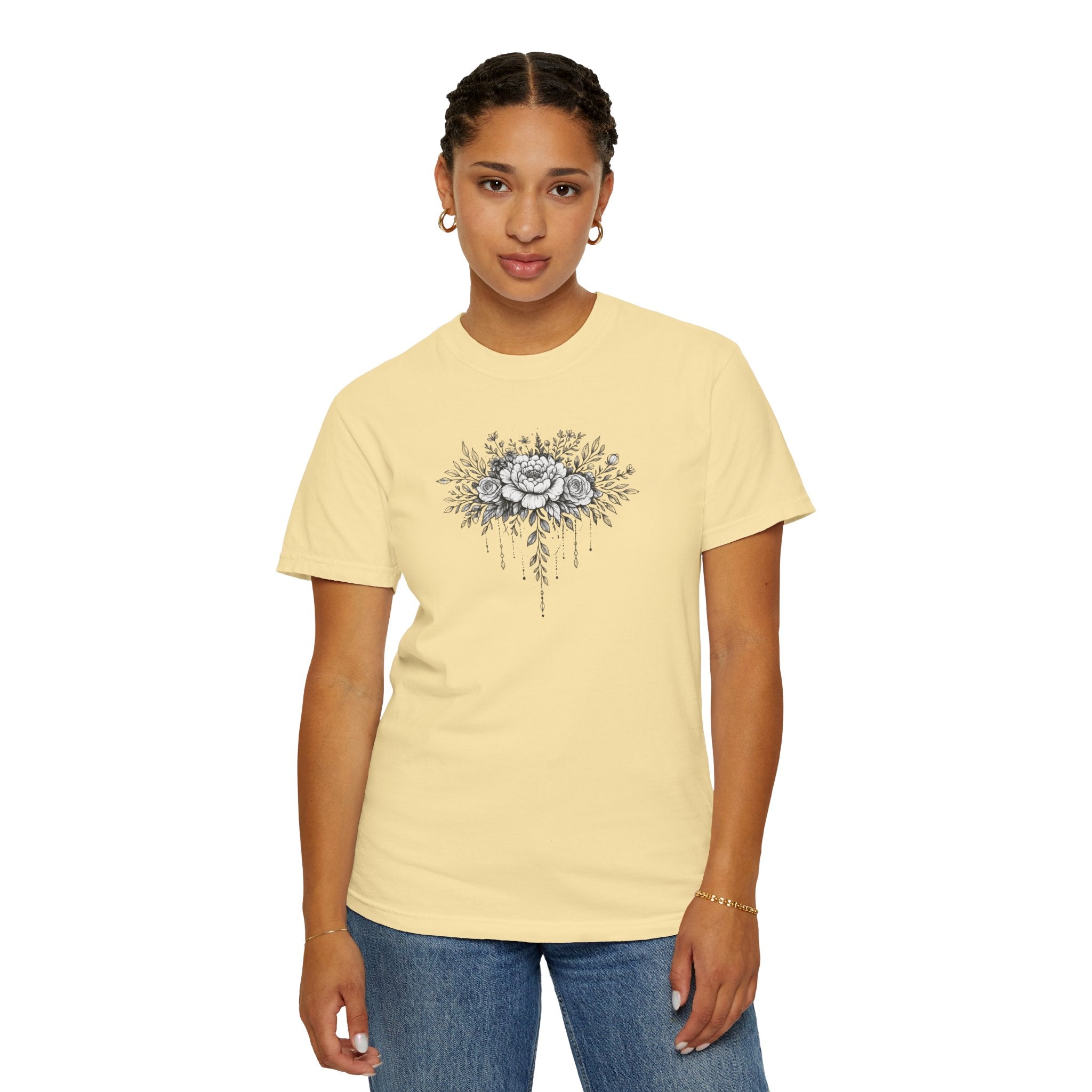 Floral Sketch T-Shirt — Vintage Black Rose Illustration
